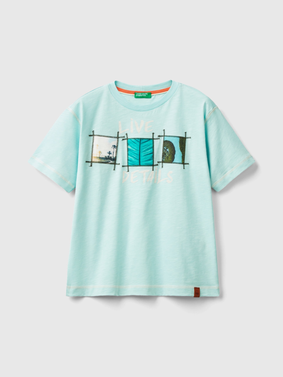 Benetton, T-shirt With Photo Print, Aqua, Kids