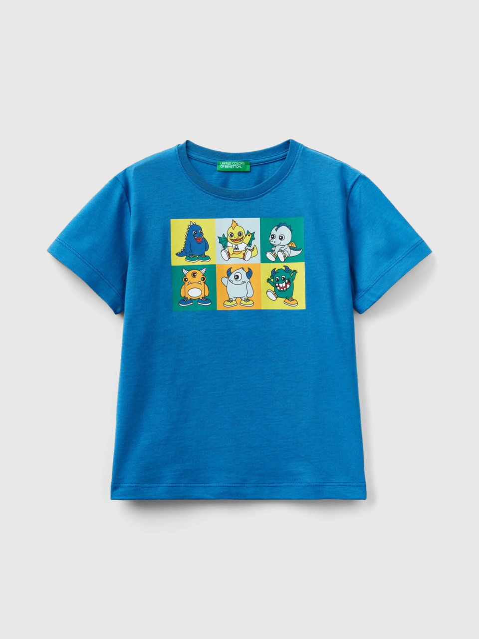 Benetton, T-shirt With Animal Print, Blue, Kids