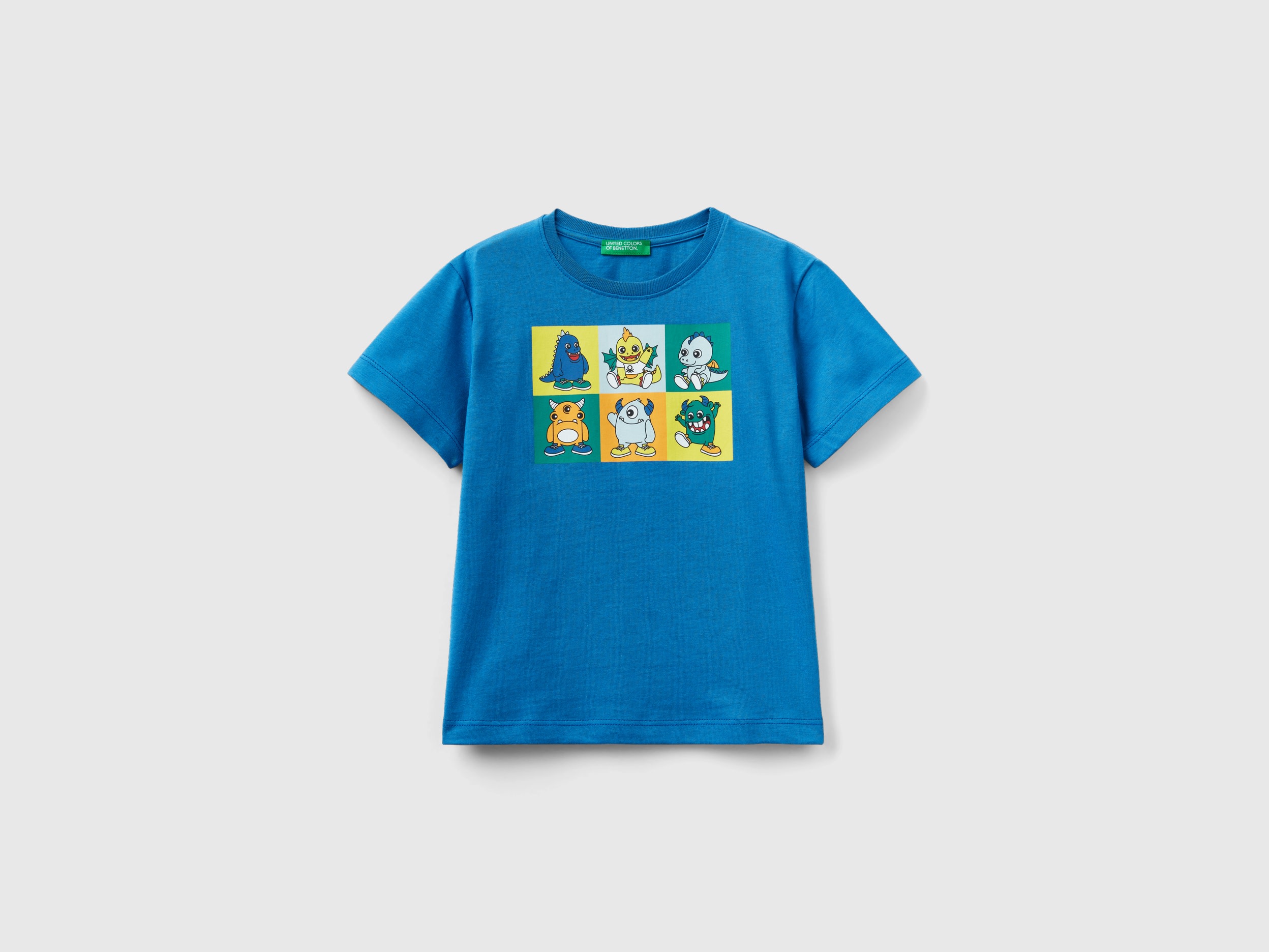 Benetton, T-shirt With Animal Print, size 3-4, Blue, Kids