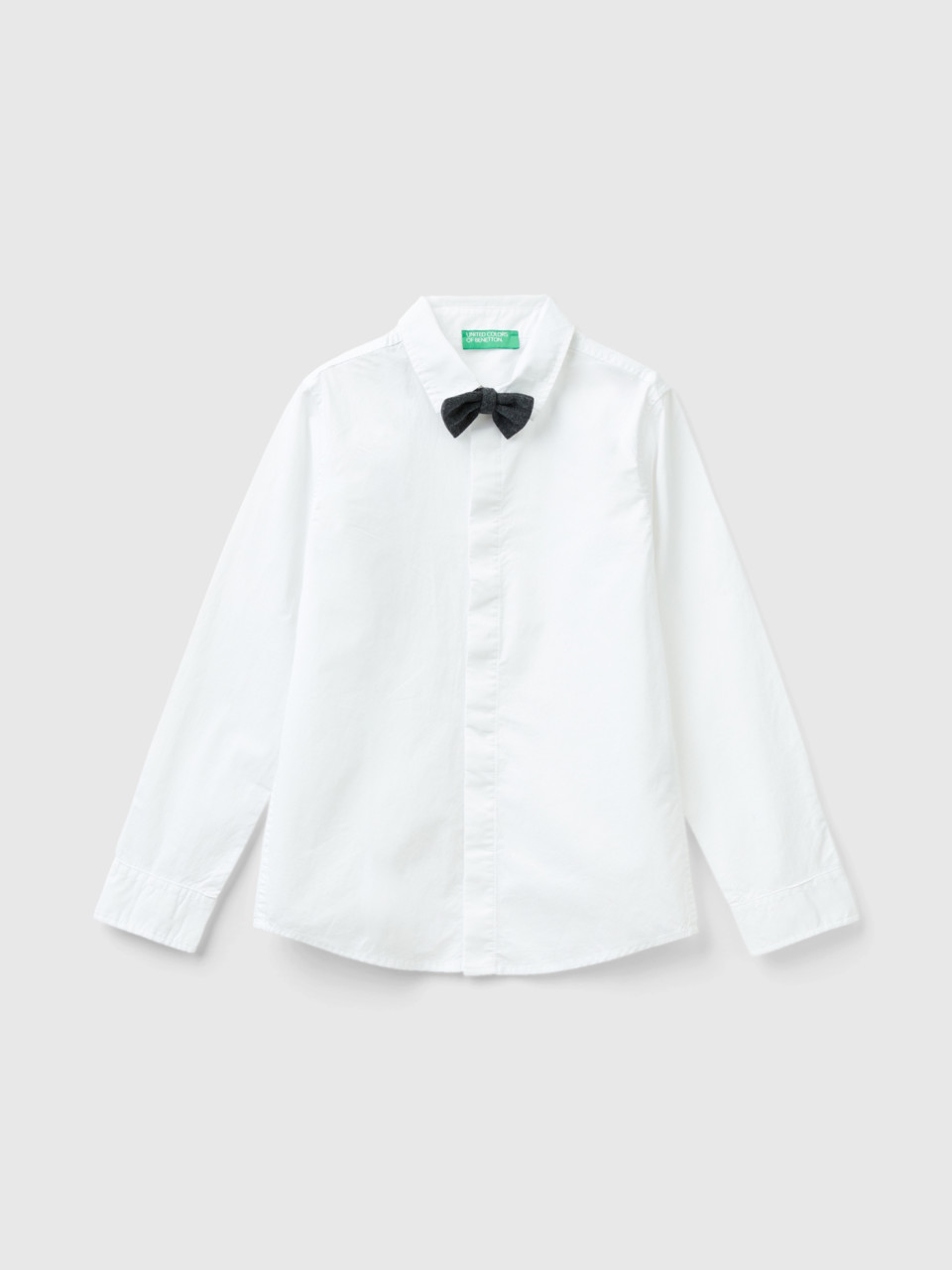Benetton, Shirt With Detachable Bow Tie, White, Kids