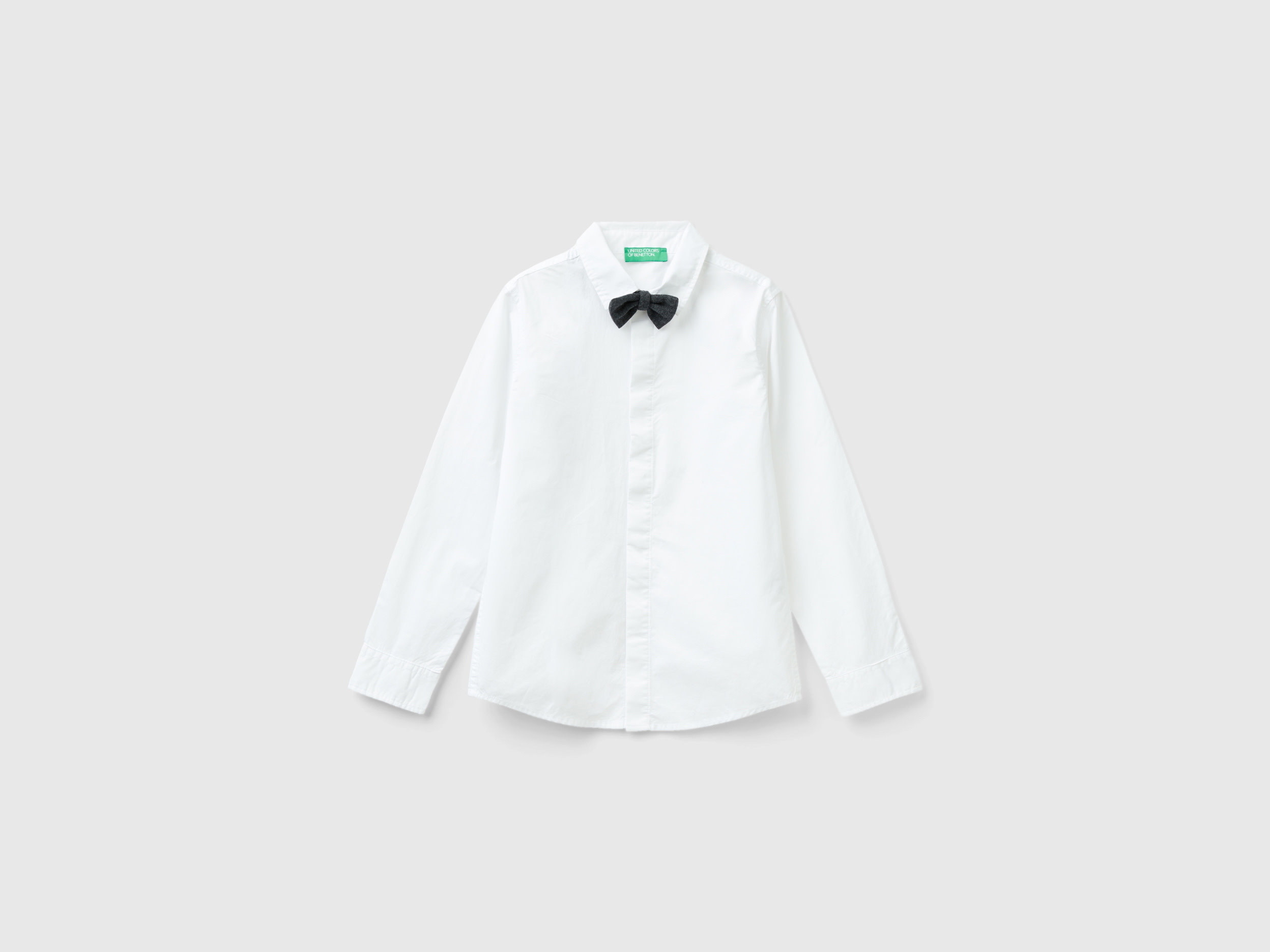 Benetton, Shirt With Detachable Bow Tie, size L, White, Kids