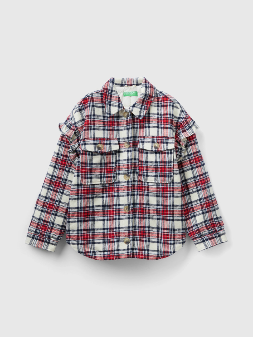 Benetton, Padded Check Jacket With Ruffles, Multi-color, Kids