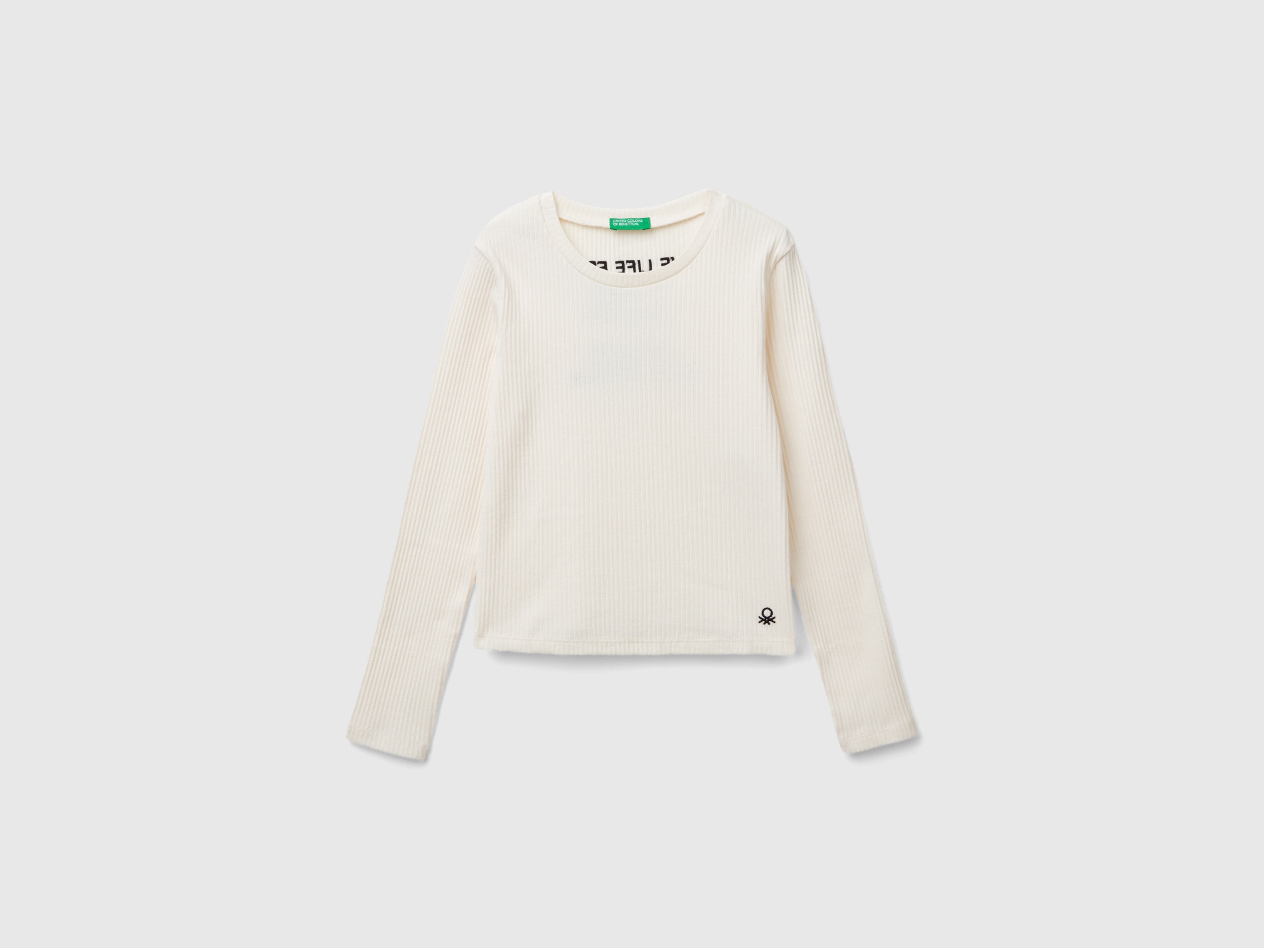 Benetton, Maglietta Con Stampa Sul Retro, Bianco Panna, Bambini