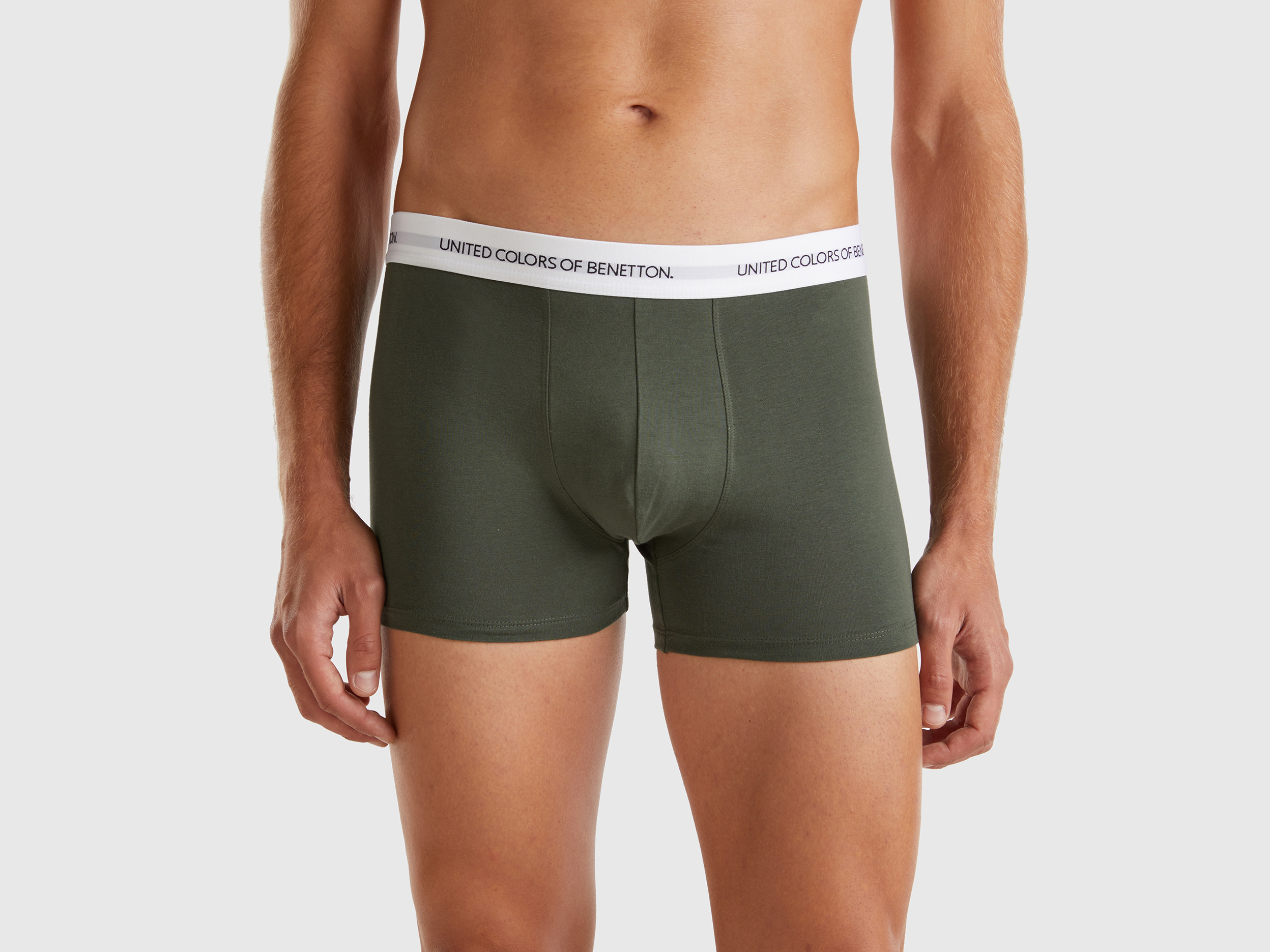 Benetton, Boxer In Cotone Bio Stretch, Verde Militare, Uomo