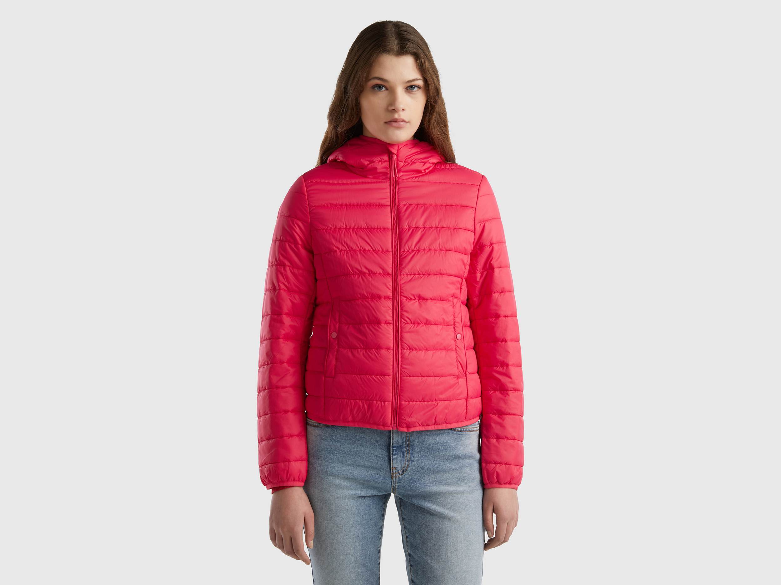 Image of Benetton, Puffer Jacket With Recycled Wadding, size S, Fuchsia, Women