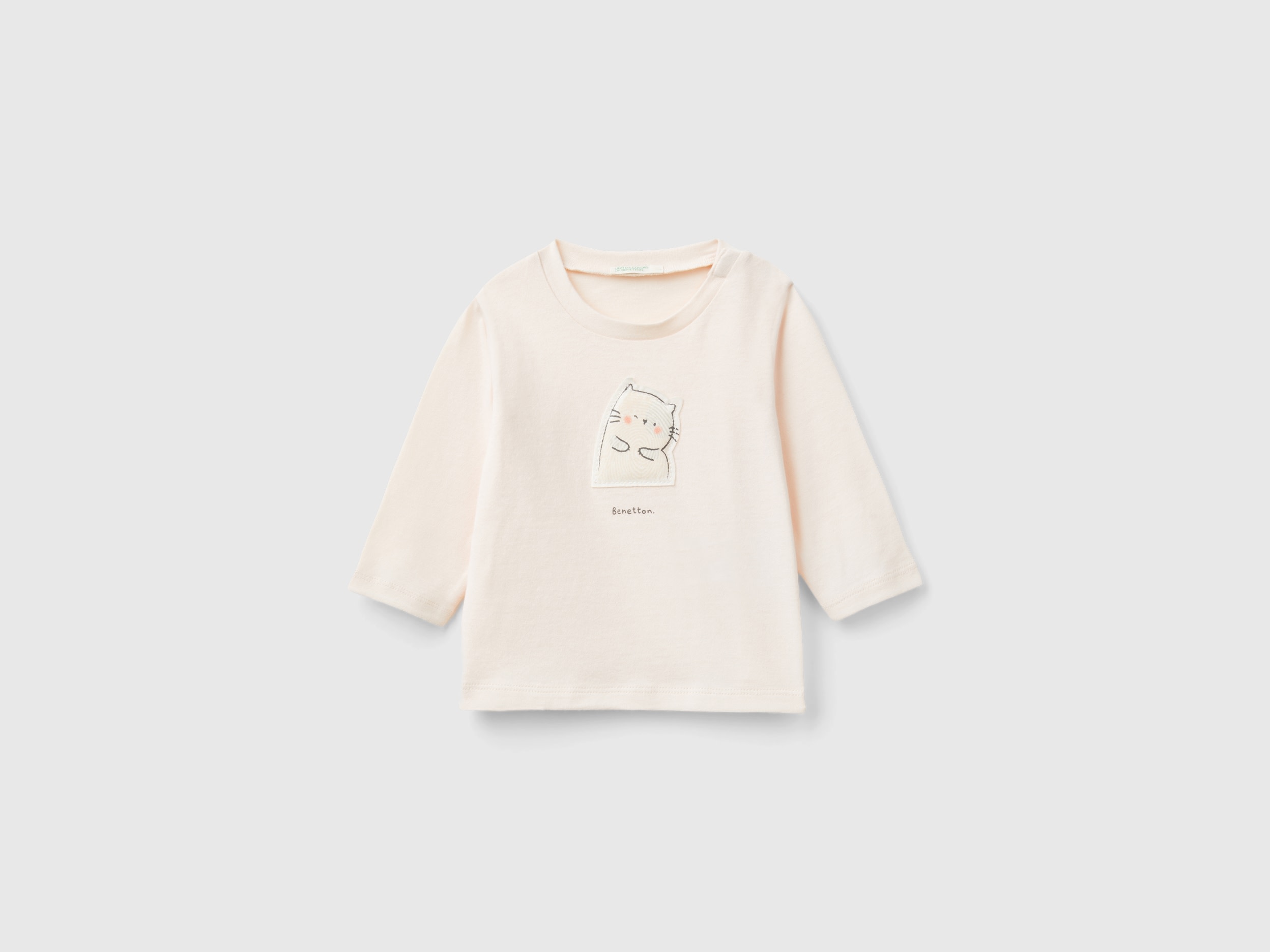 Benetton, T-shirt Con Patch Animaletto, Rosa Tenue, Bambini
