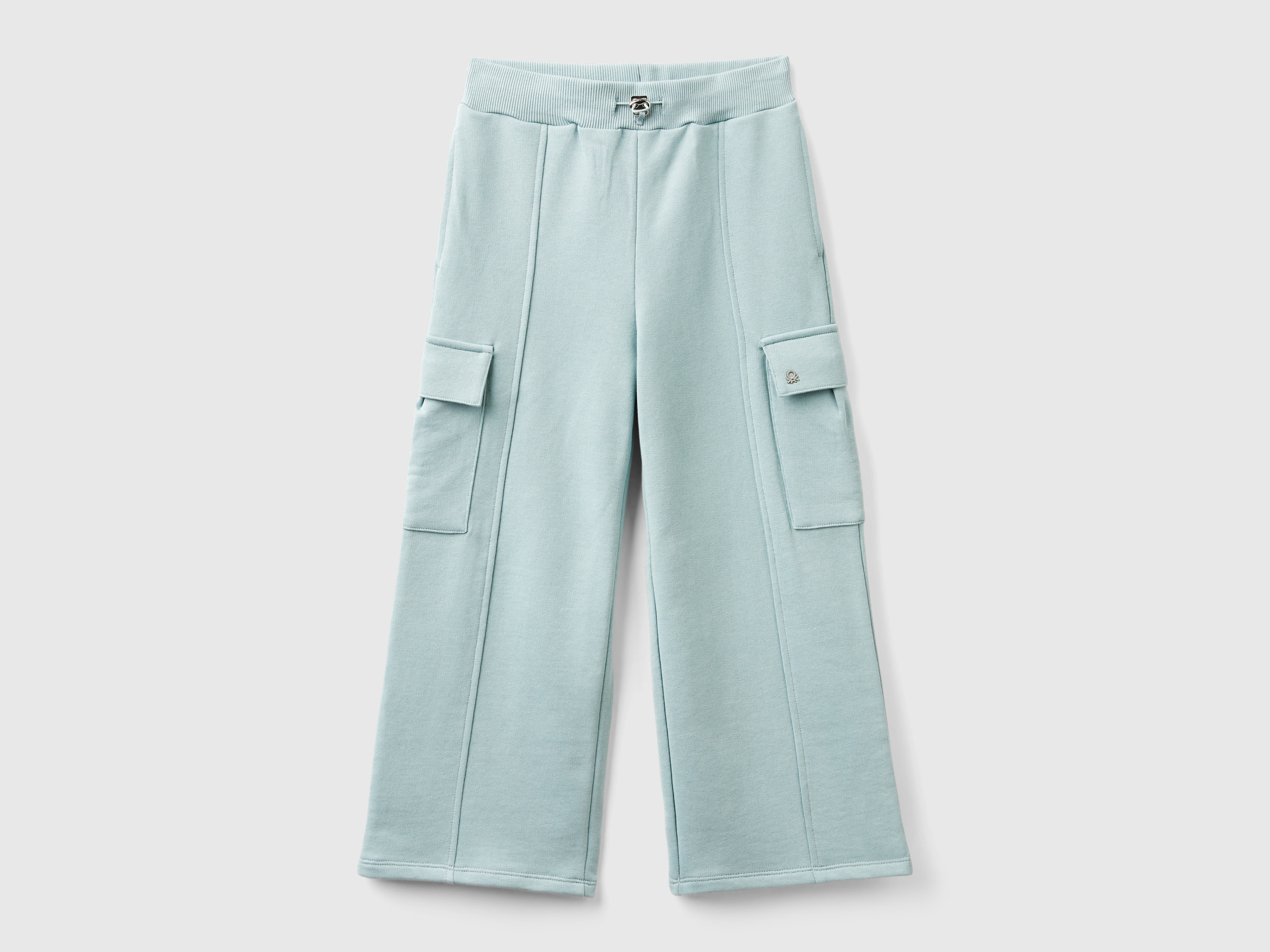 Benetton, Pantaloni Cargo Wide Fit, Grigio Perla, Bambini