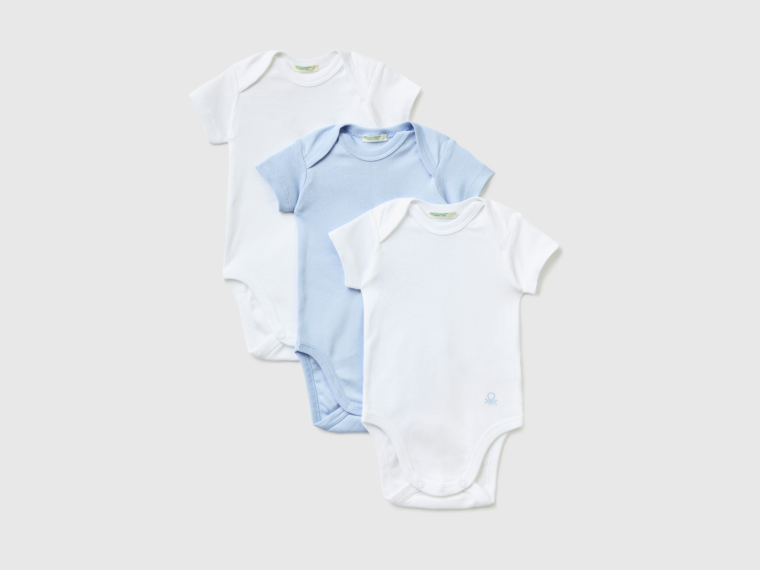 Benetton, Organic Cotton Solid Color Bodysuit Set, size 9-12, Light Blue, Kids