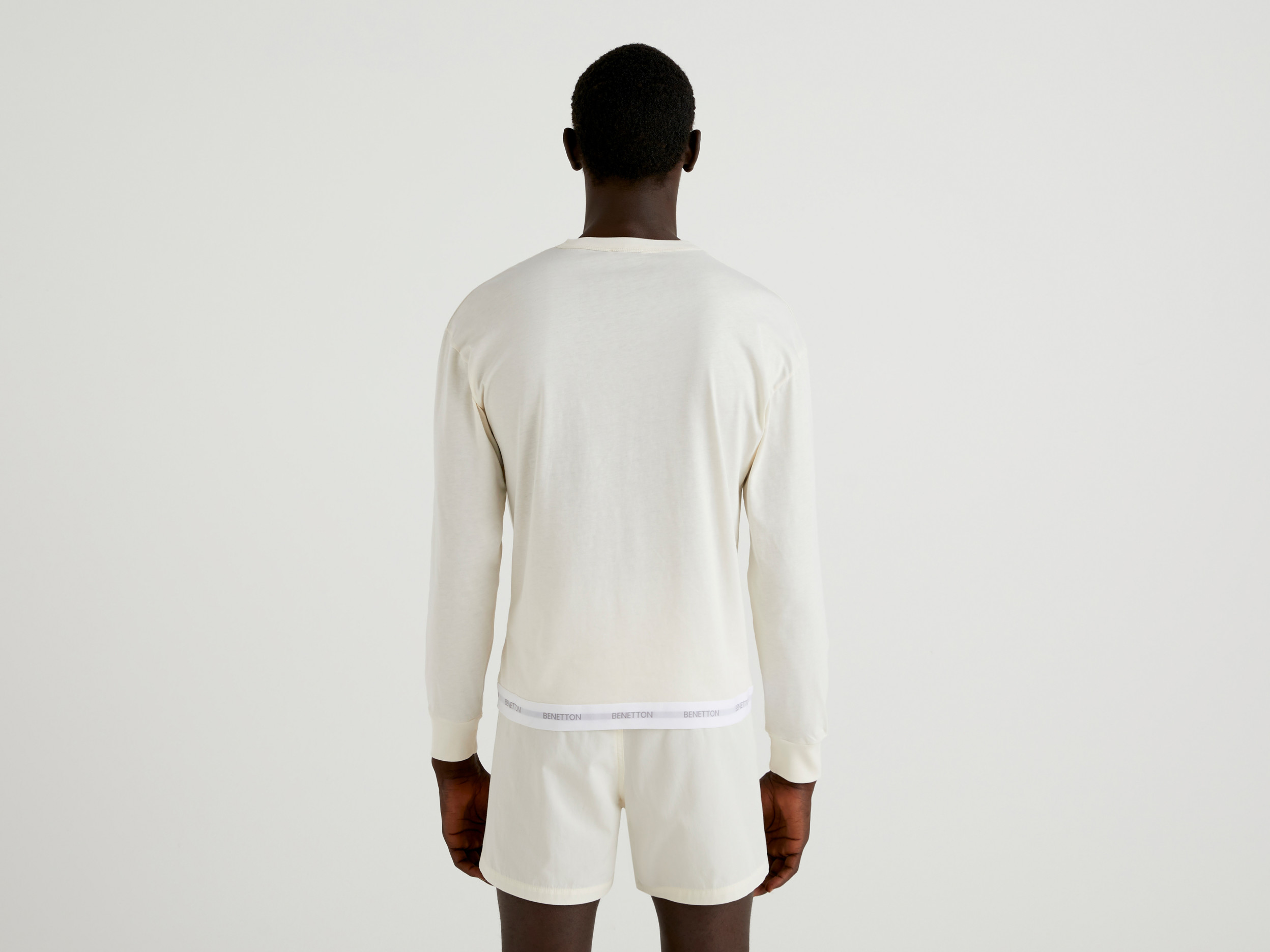 Benetton, Cream Sweatshirt With Logoed Elastic, Taglia L, Creamy White, Men