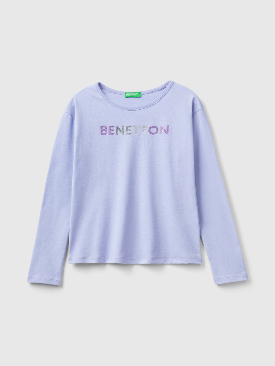 Benetton, T-shirt In Warm Organic Cotton With Glitter, Lilac, Kids