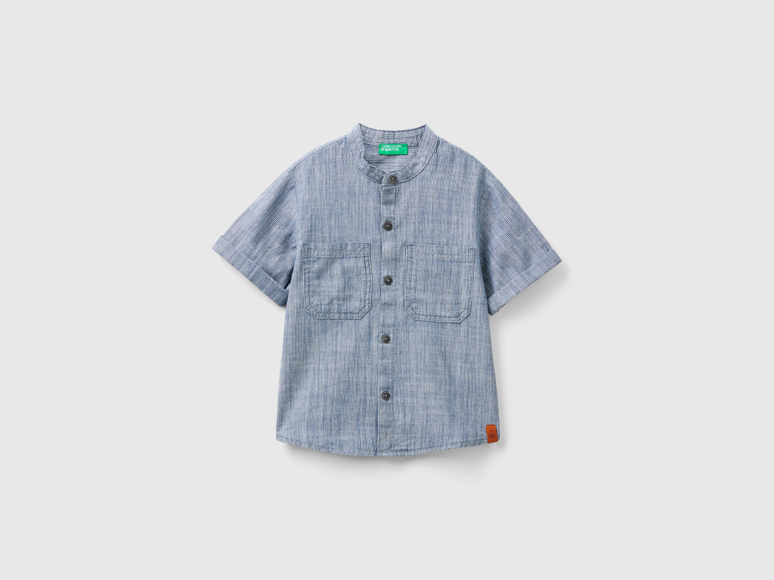 Benetton, Camicia A Righe In Chambray, Blu, Bambini