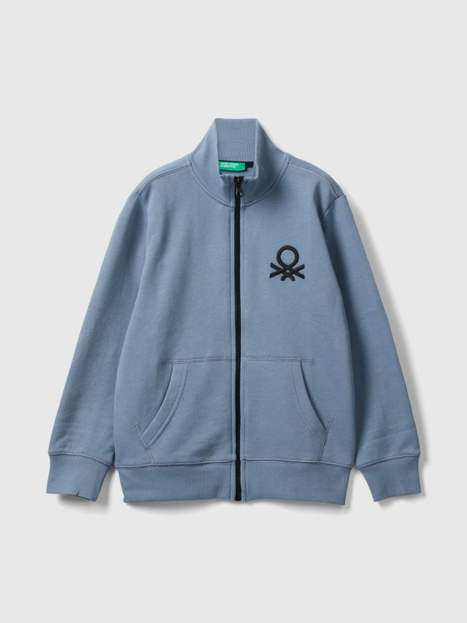 Benetton, Pure Cotton Sweatshirt With Zipper, Air Force Blue, Kids