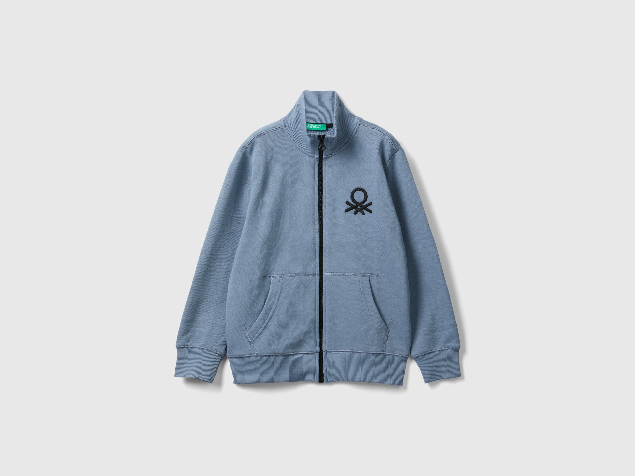 Benetton, Pure Cotton Sweatshirt With Zipper, size L, Air Force Blue, Kids