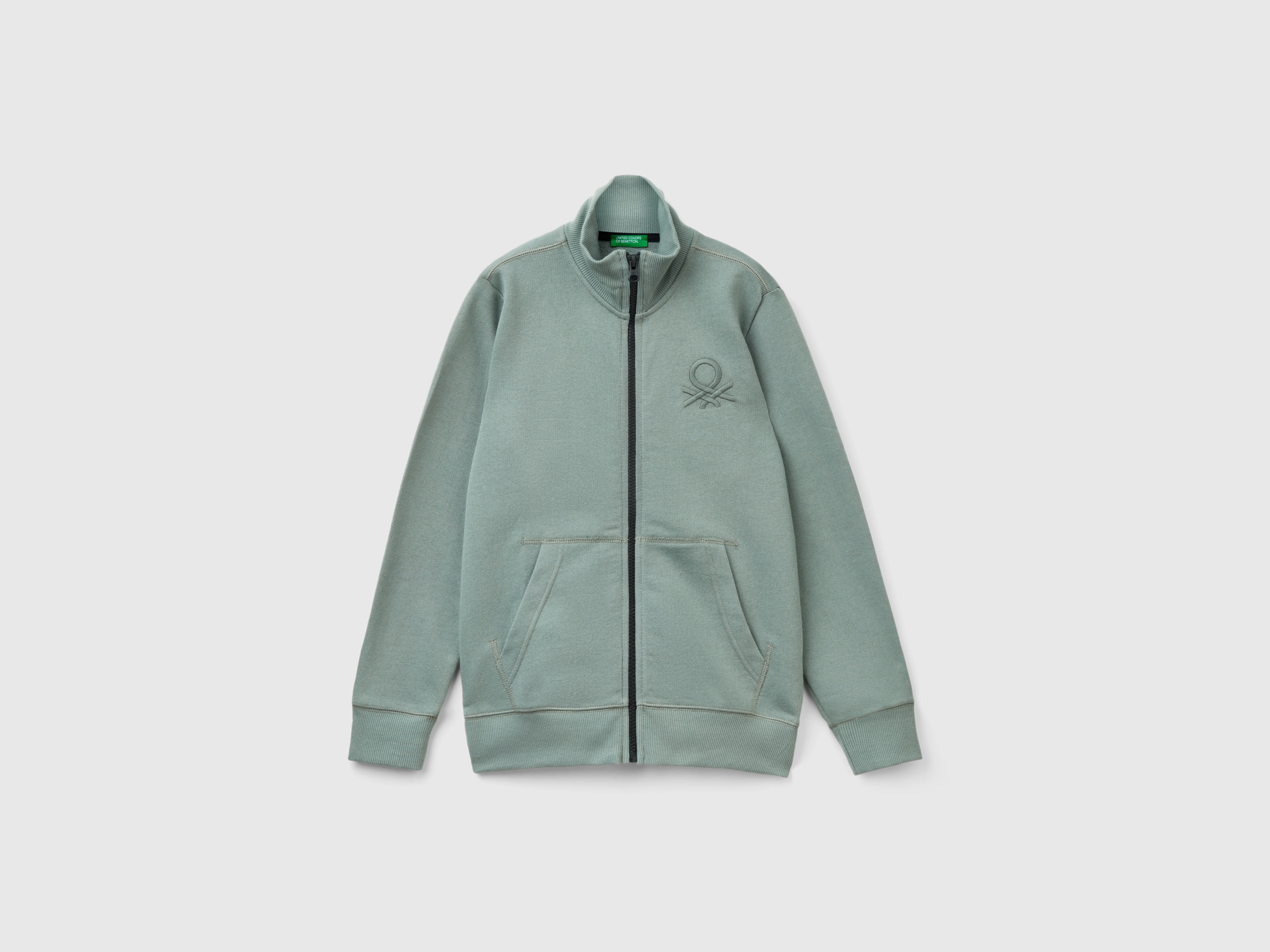 Benetton, Felpa Con Zip In Puro Cotone, Verde Chiaro, Bambini