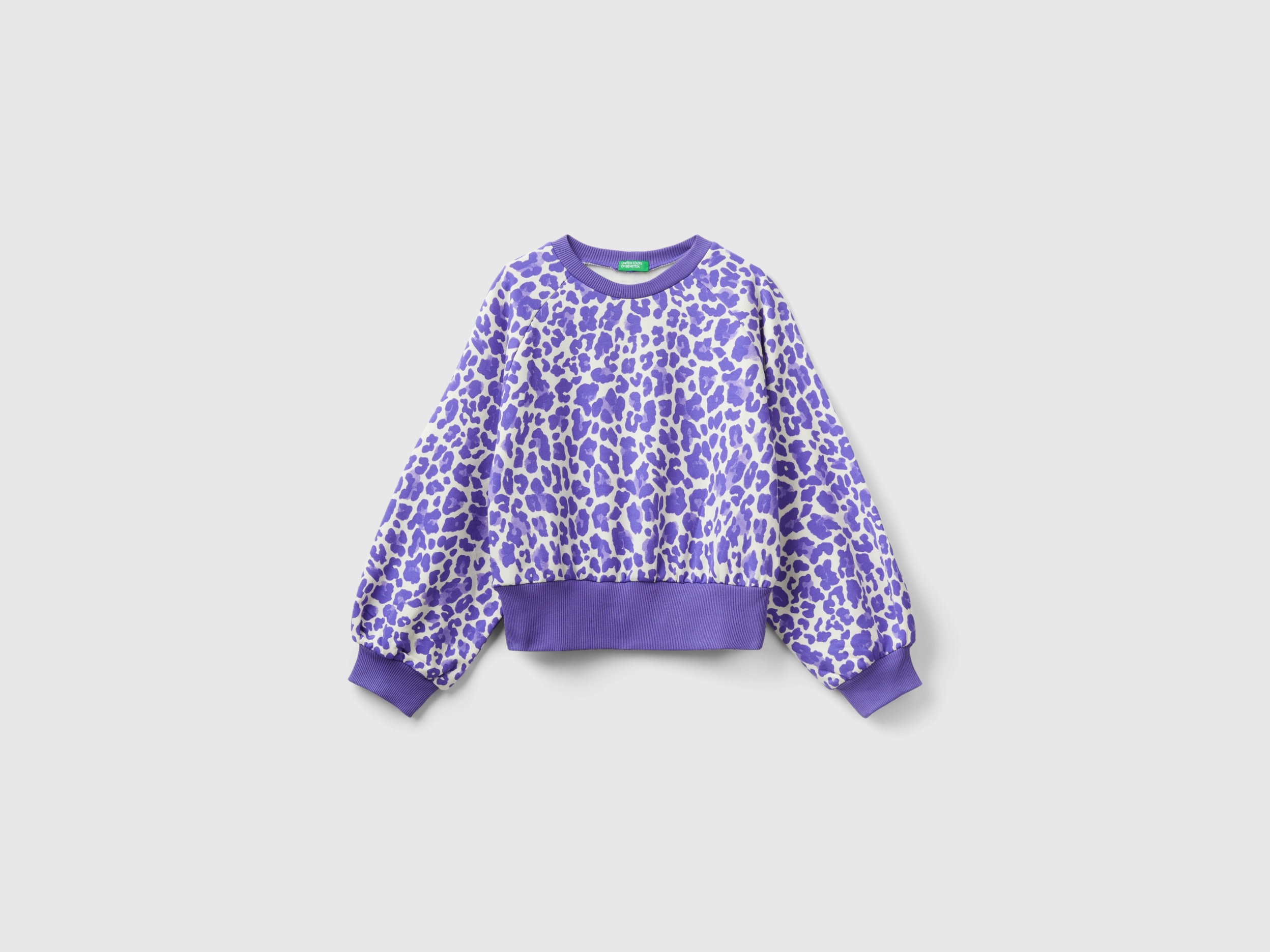 Benetton, Animal Print Sweatshirt In Stretch Cotton Blend, size L, Multi-color, Kids
