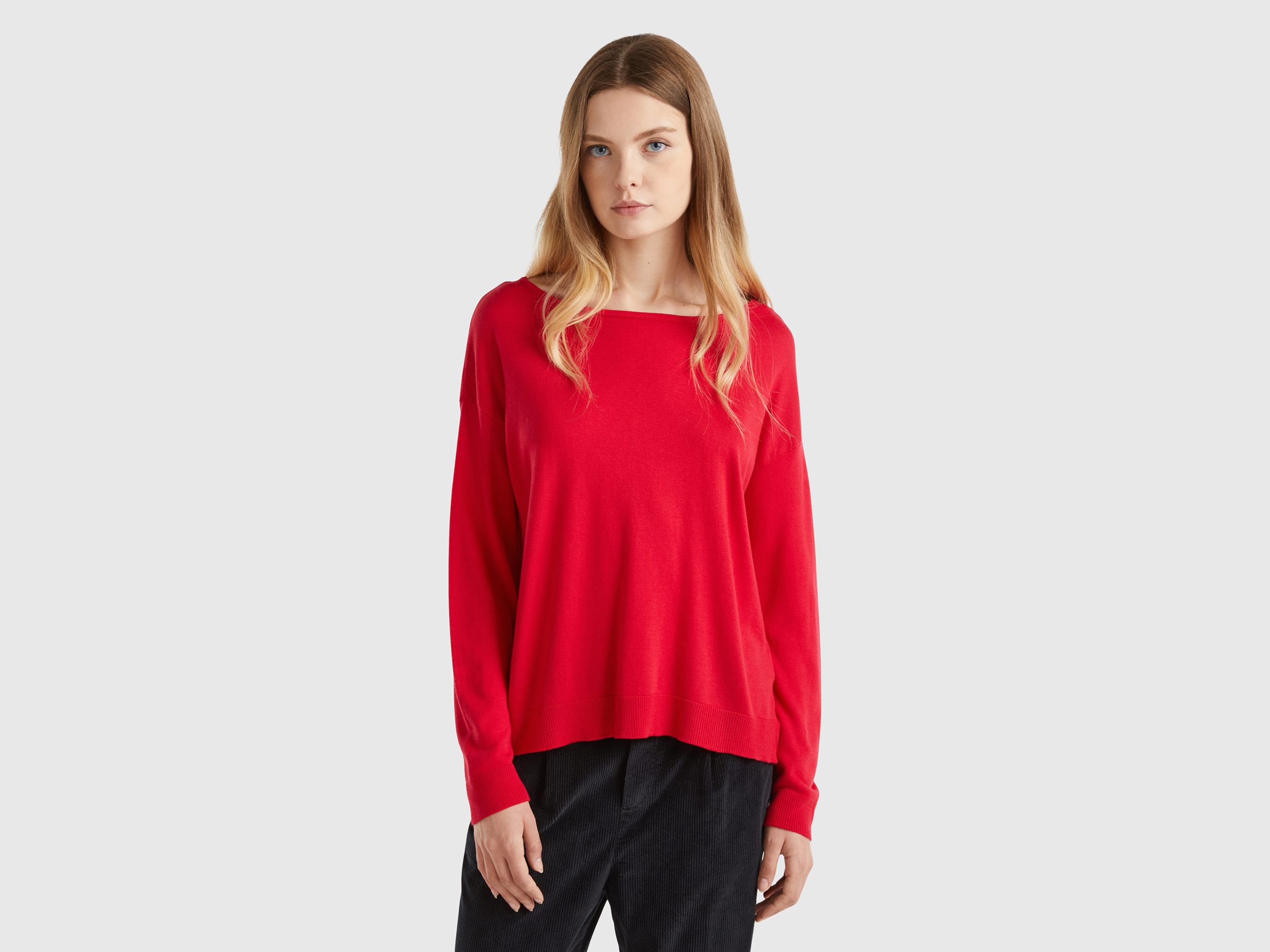 Benetton, Maglia Con Scollo A Barchetta, Prugna, Donna