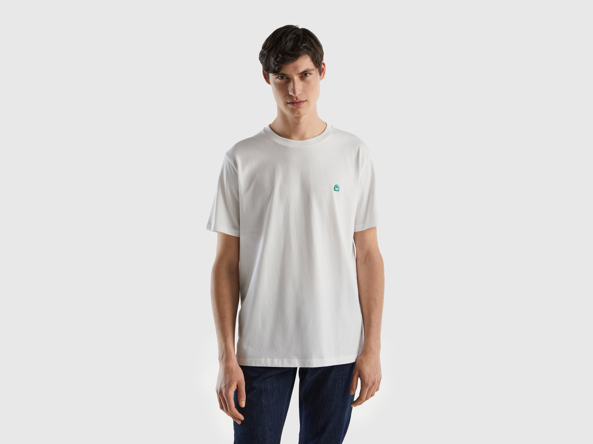 Image of Benetton, 100% Organic Cotton Basic T-shirt, size XL, White, Men