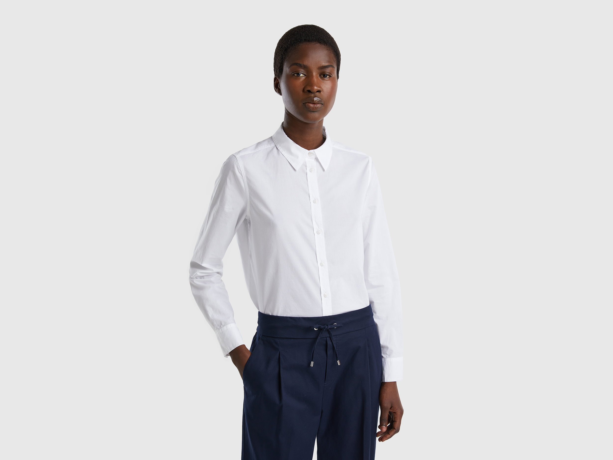 Benetton, Shirt In Lightweight Cotton, size L, White, Women