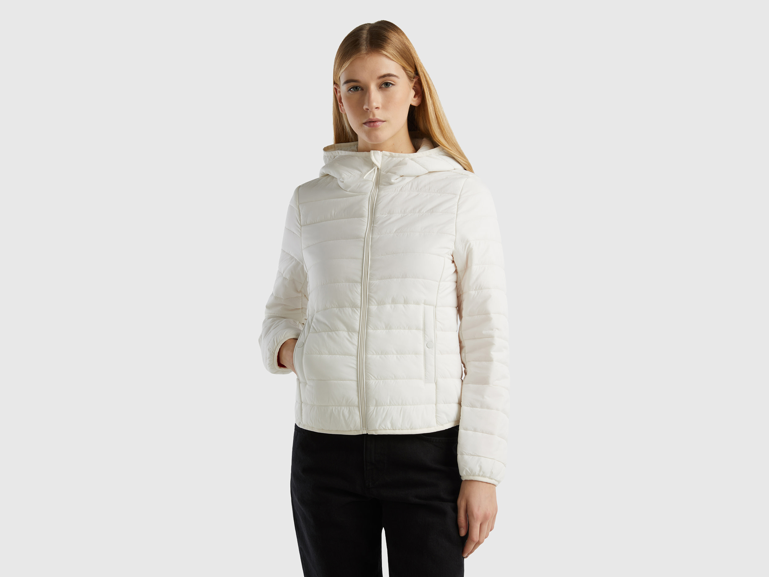 Image of Benetton, Puffer Jacket With Recycled Wadding, size M, Creamy White, Women