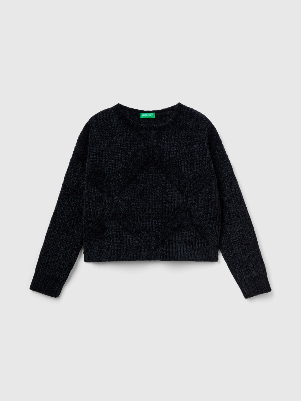 Benetton, Boxy Fit Chenille Sweater, Black, Kids