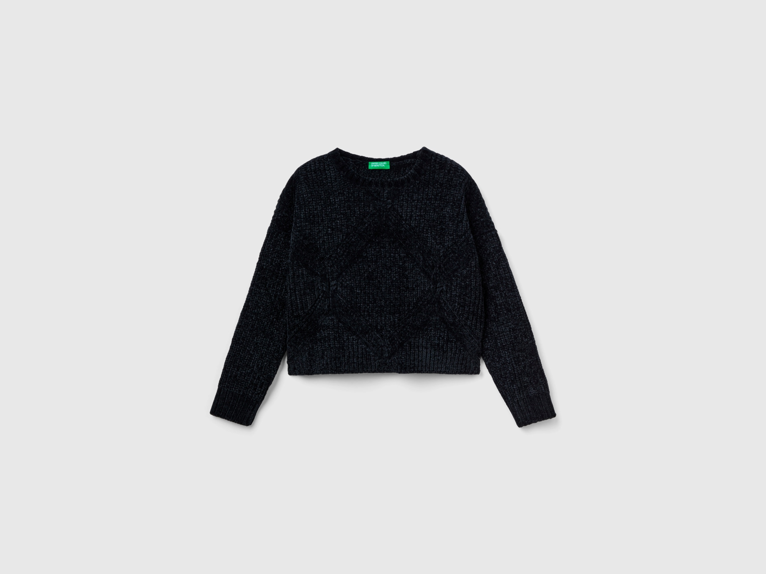 Benetton, Boxy Fit Chenille Sweater, size S, Black, Kids