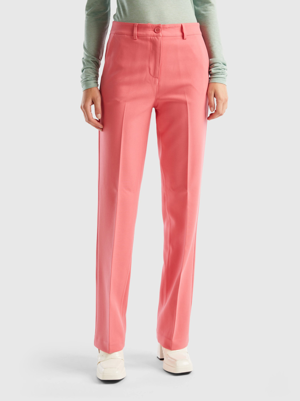 Benetton, Regular Fit Trousers, Pink, Women