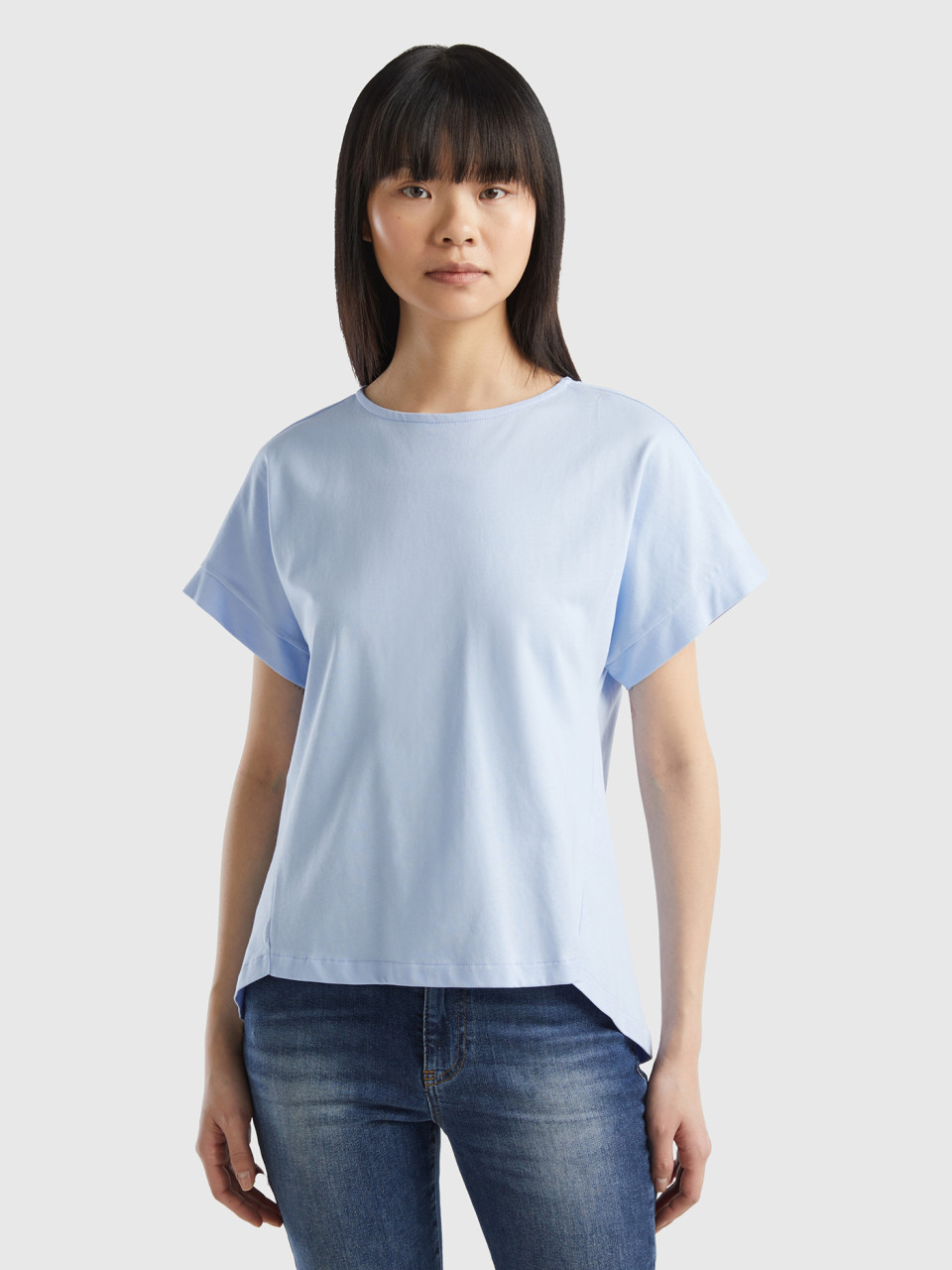 Benetton, T-shirt À Manches Kimono, Bleu Ciel, Femme