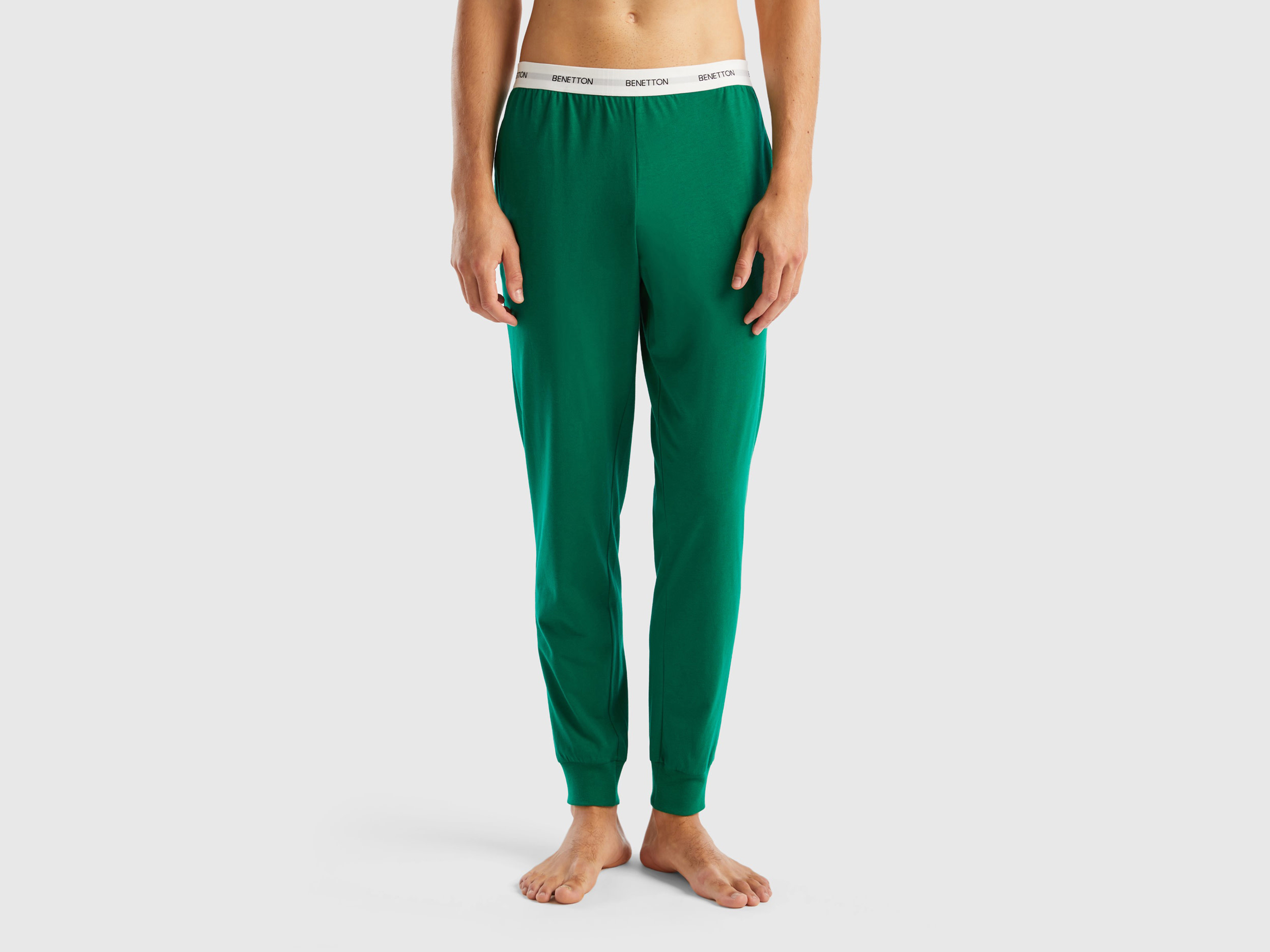 Benetton, Trousers With Elastic Logo, size XL, Green, Men