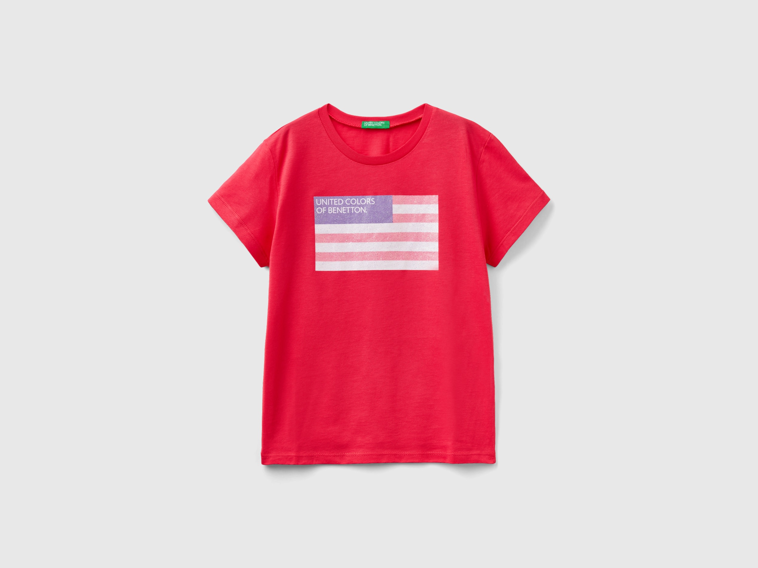 Benetton, T-shirt With Glittery Logo In Organic Cotton, size 3XL, Fuchsia, Kids