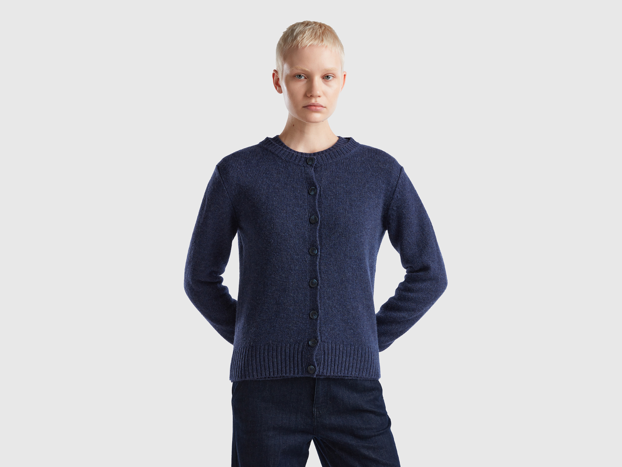Benetton, Cardigan In Pure Shetland Wool, size M, Blue, Women
