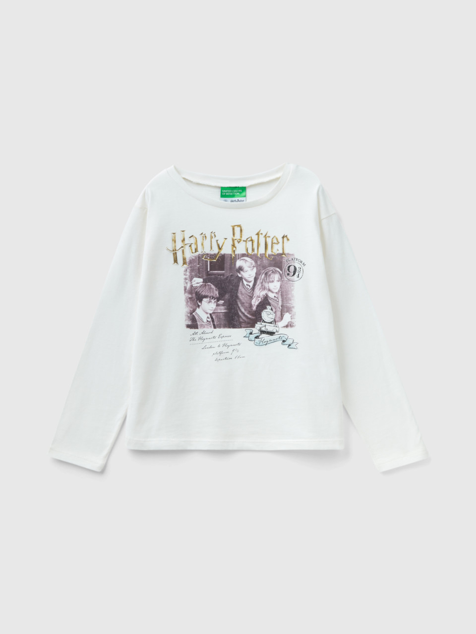 Benetton, T-shirt Harry Potter À Manches Longues, Crème, Enfants