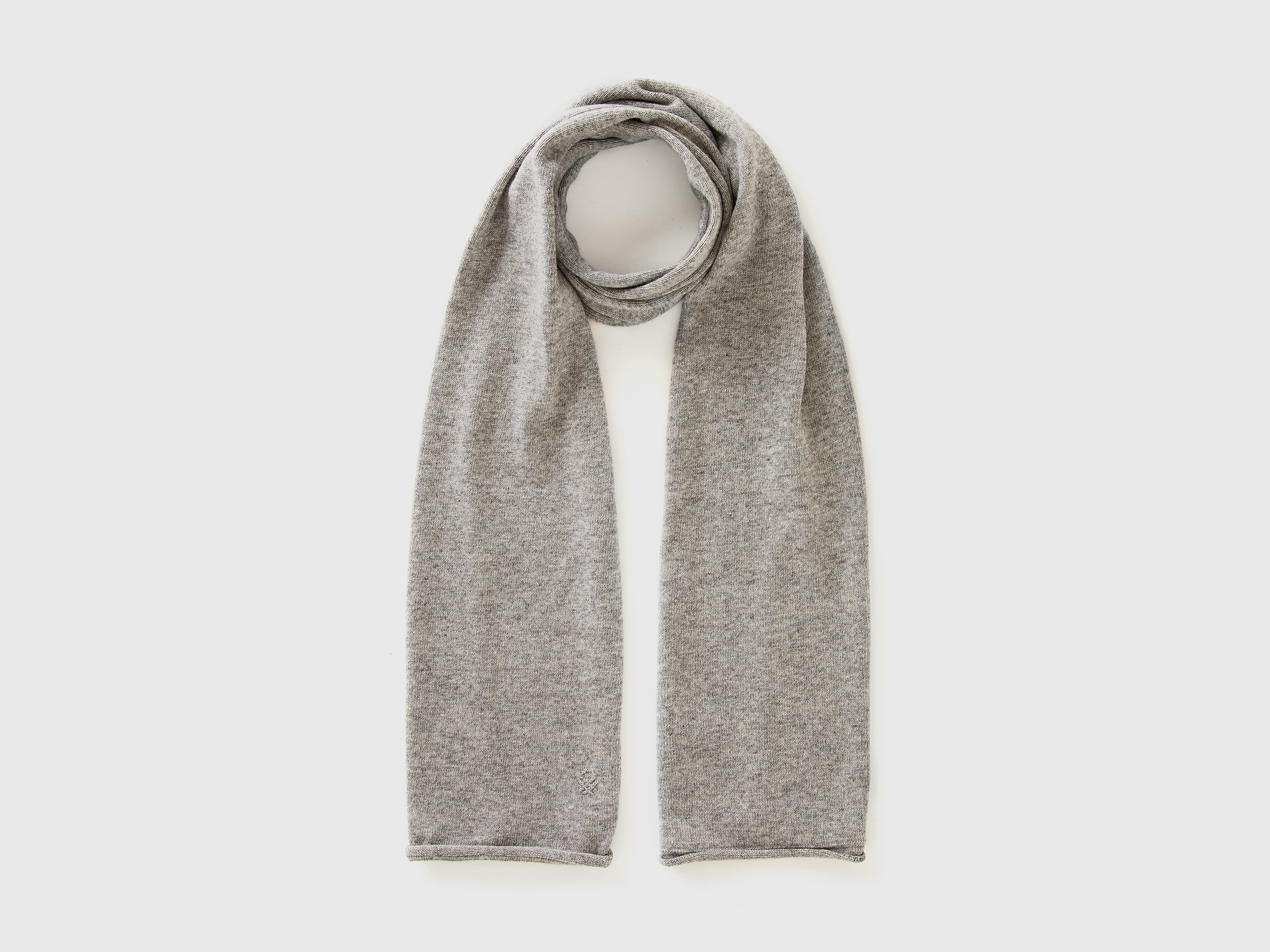 Benetton, Sciarpa In Misto Cashmere, Grigio Chiaro, Donna