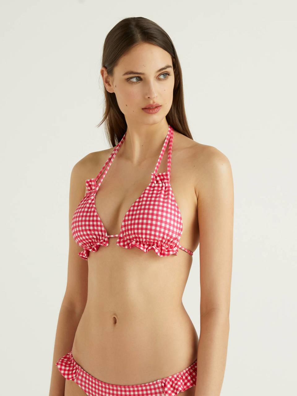 Benetton Patterned triangle swim top with frills. 1