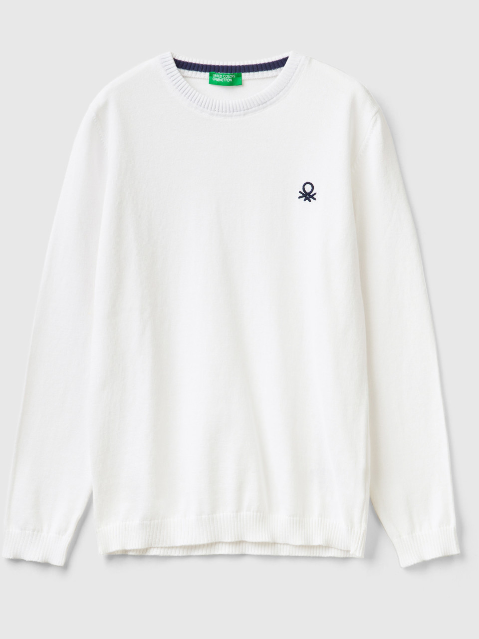 Benetton, Sweater In Pure Cotton With Logo, White, Kids