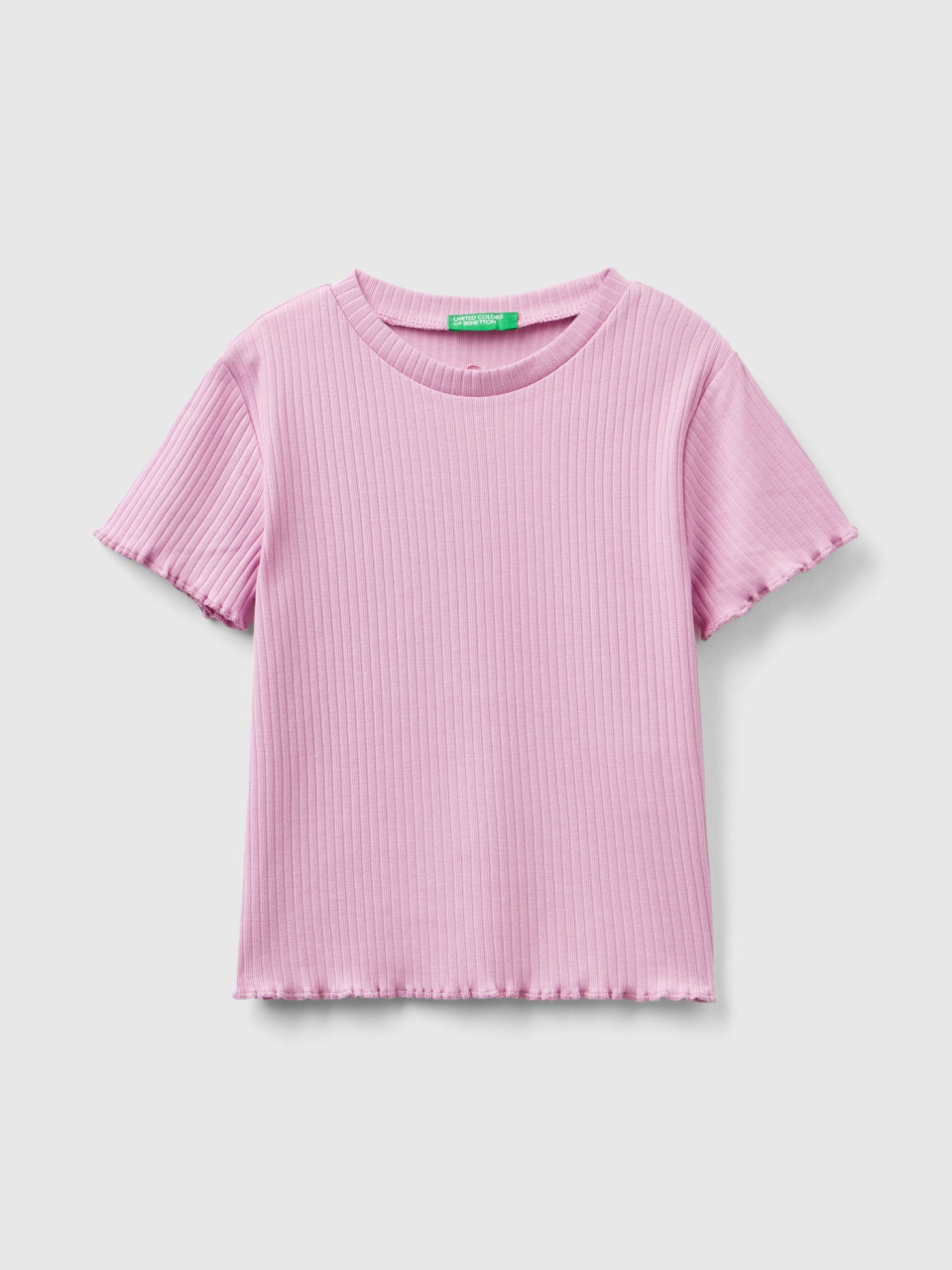 Benetton, Geripptes T-shirt Mit Kurzen Ärmeln, Mauve, female