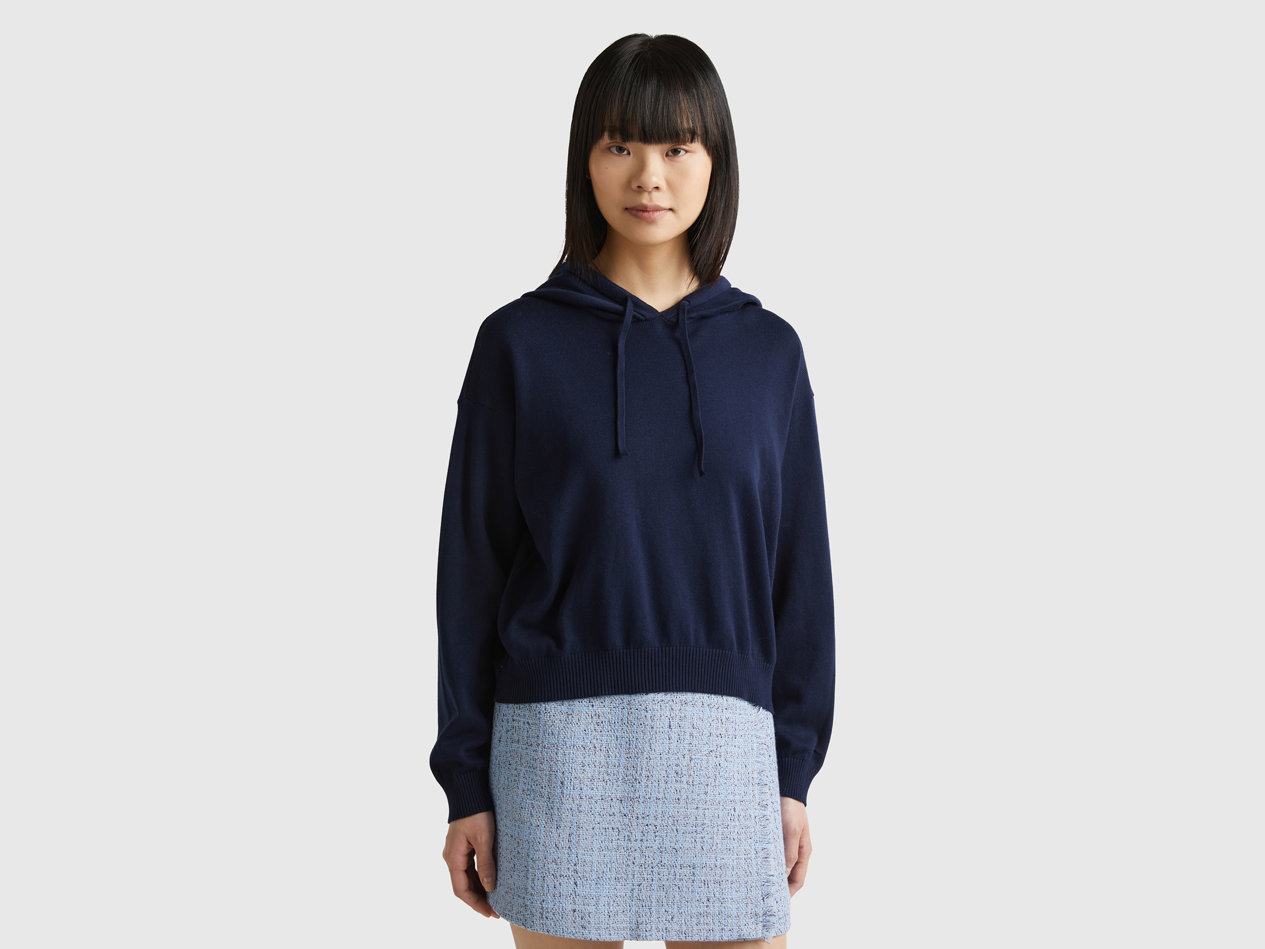 Benetton, Maglia Con Cappuccio E Coulisse, Blu Scuro, Donna