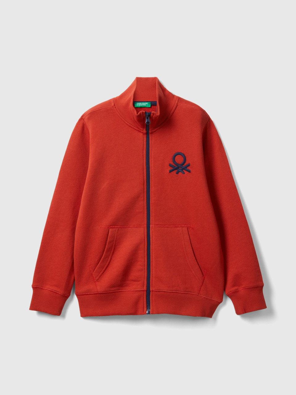 Benetton, Pure Cotton Sweatshirt With Zipper, Brick Red, Kids