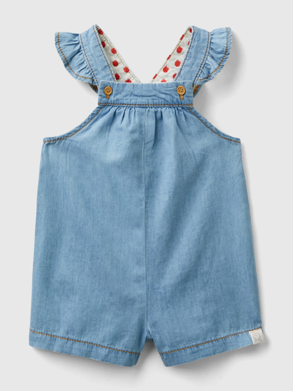 Benetton, Chambray Dungarees With Flaps, Light Blue, Kids