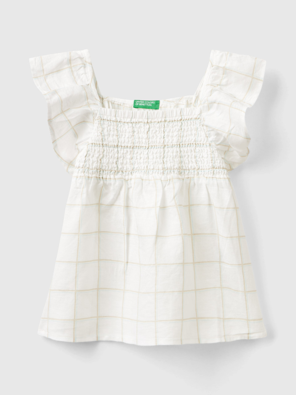 Benetton, Pattern Blouse In Linen Blend, White, Kids