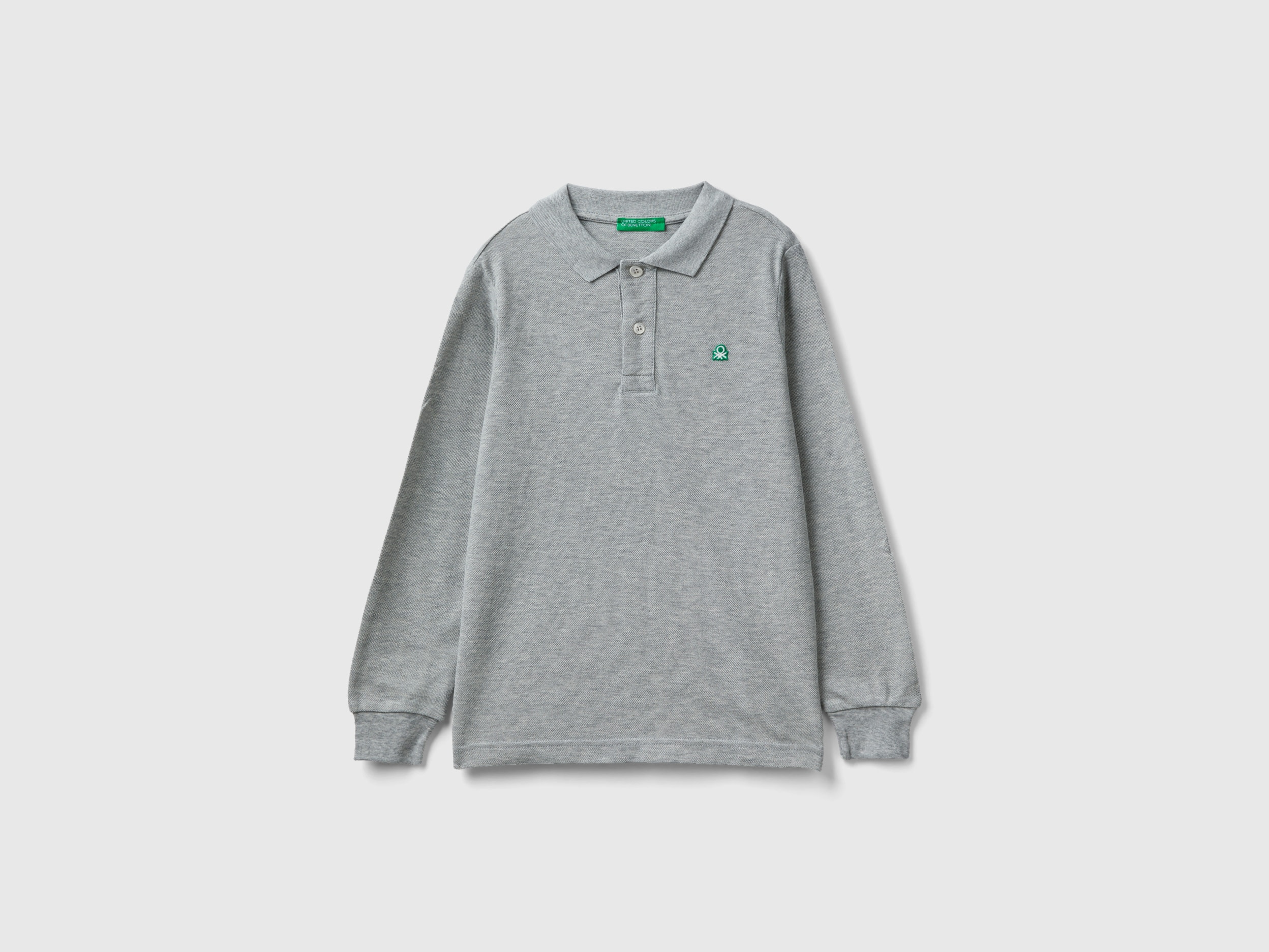 Benetton, 100% Organic Cotton Long Sleeve Polo, size 3XL, Light Gray, Kids