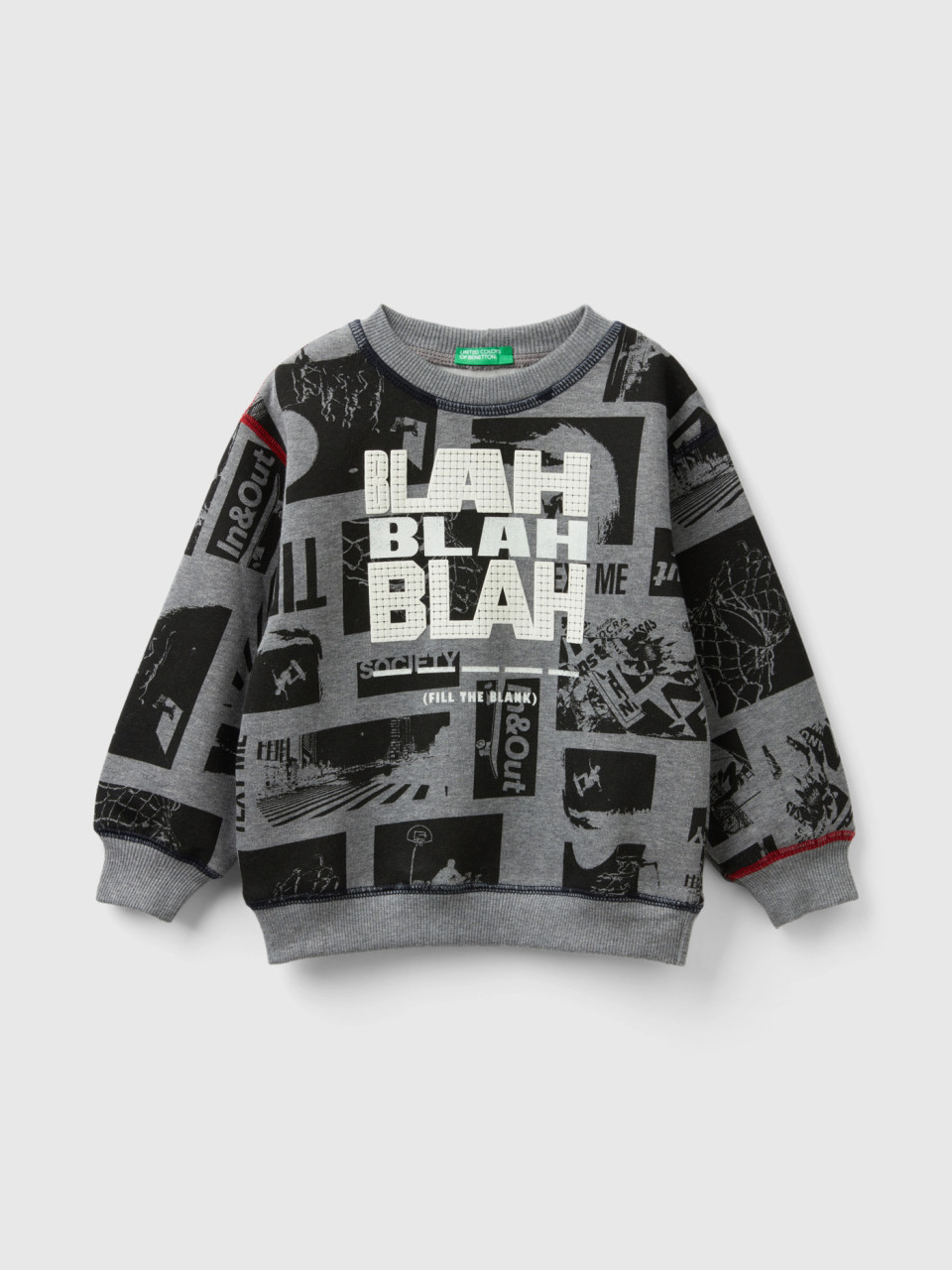 Benetton, Pullover Sweatshirt With City Print, Gray, Kids
