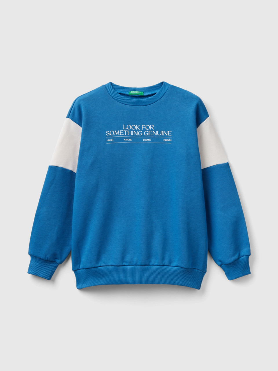 Benetton, Oversized Sweatshirt In Organic Cotton, Sky Blue, Kids