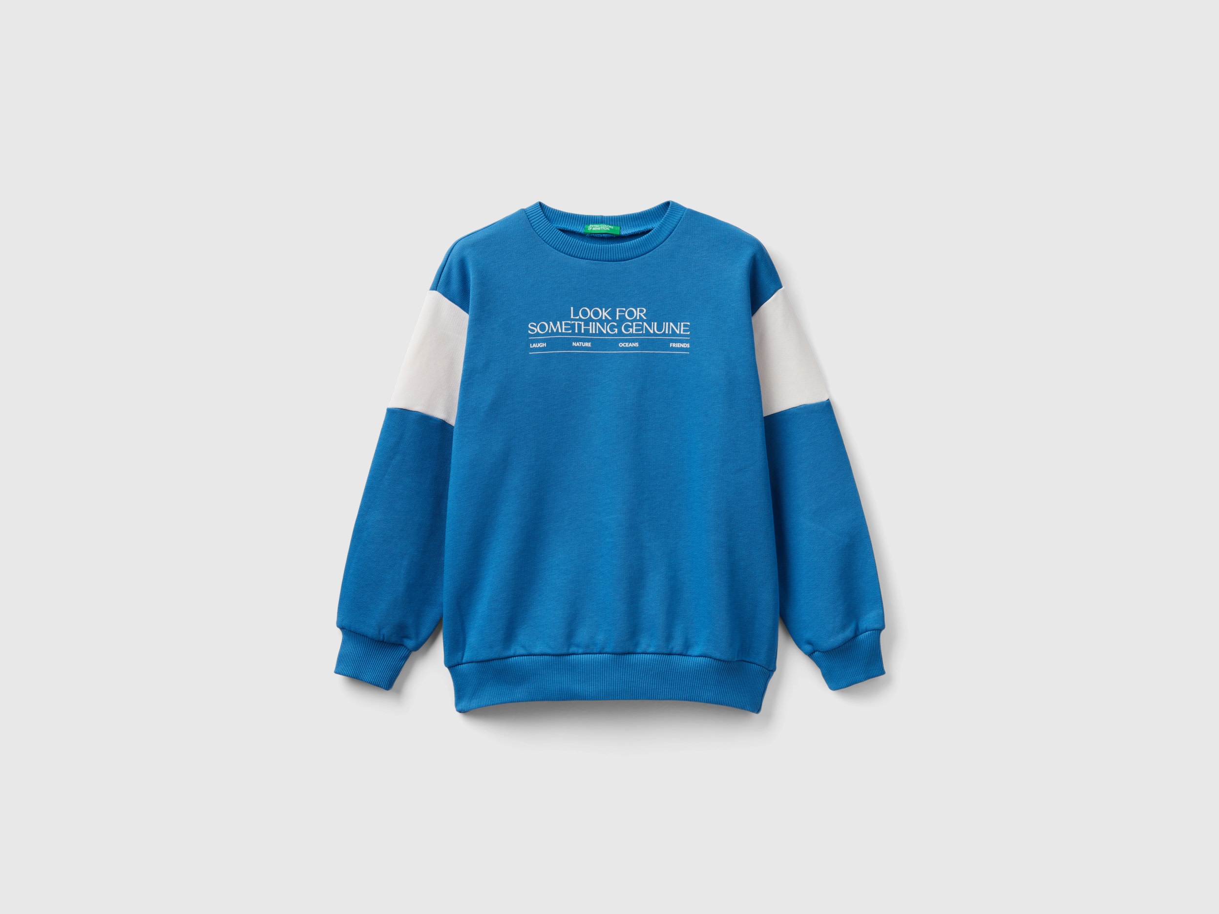 Image of Benetton, Oversized Sweatshirt In Organic Cotton, size XL, Sky Blue, Kids