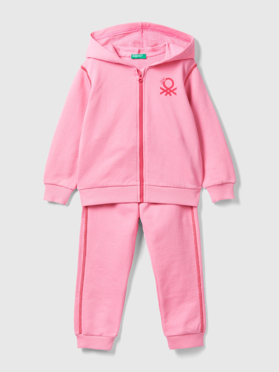 Benetton, Sweat Tracksuit In 100% Cotton, Pink, Kids