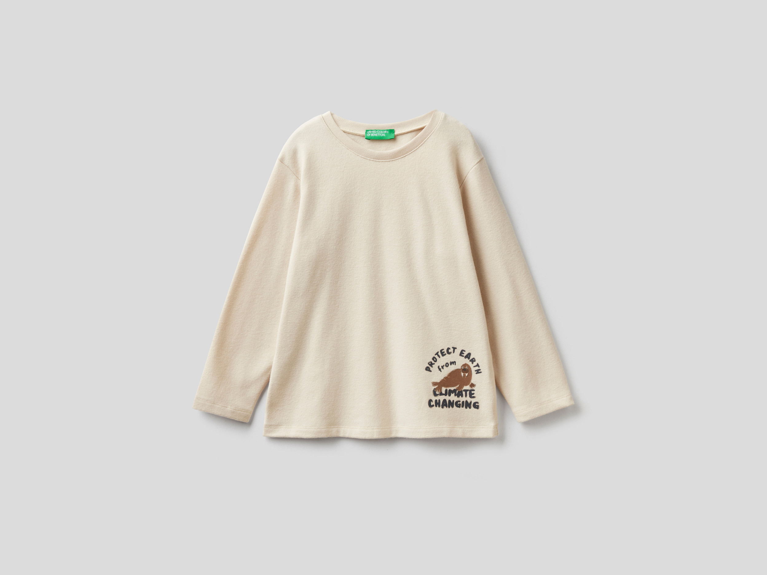 Benetton, T-shirt Chaud Imprimé, taille , Crème, Enfants