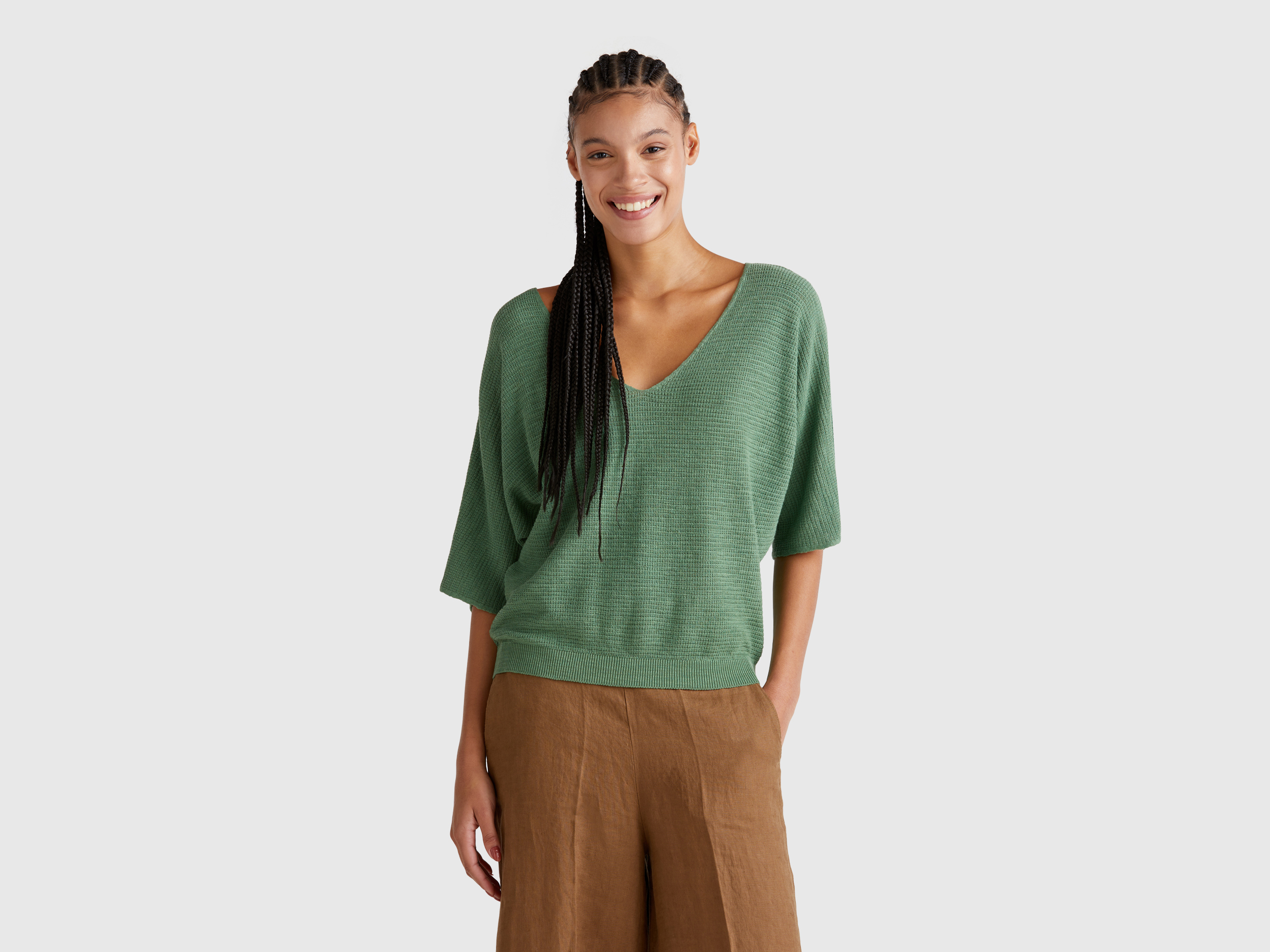  Benetton, Μπλούζα Κροπντ Δύο Όψεων, size L, Πρασινο, Γυναικεία 2025