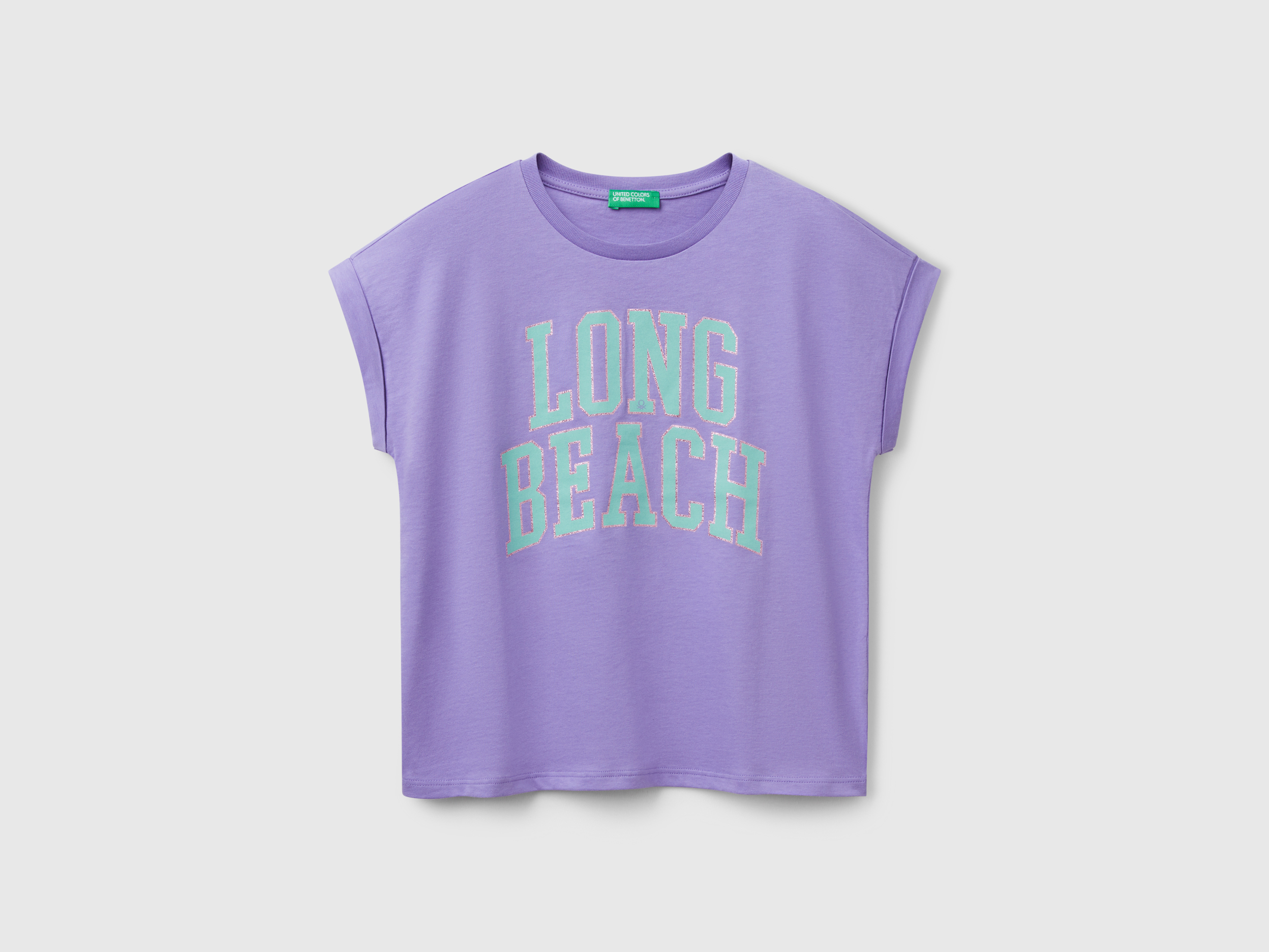 United Colors of Benetton Benetton, Μπλούζα Boxy Fit Με Τύπωμα Και Γκλίτερ, size M, Μενεξεδί, Παιδικά
