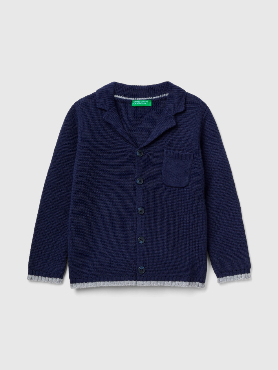 Benetton, Knit Blazer With Pocket, Dark Blue, Kids