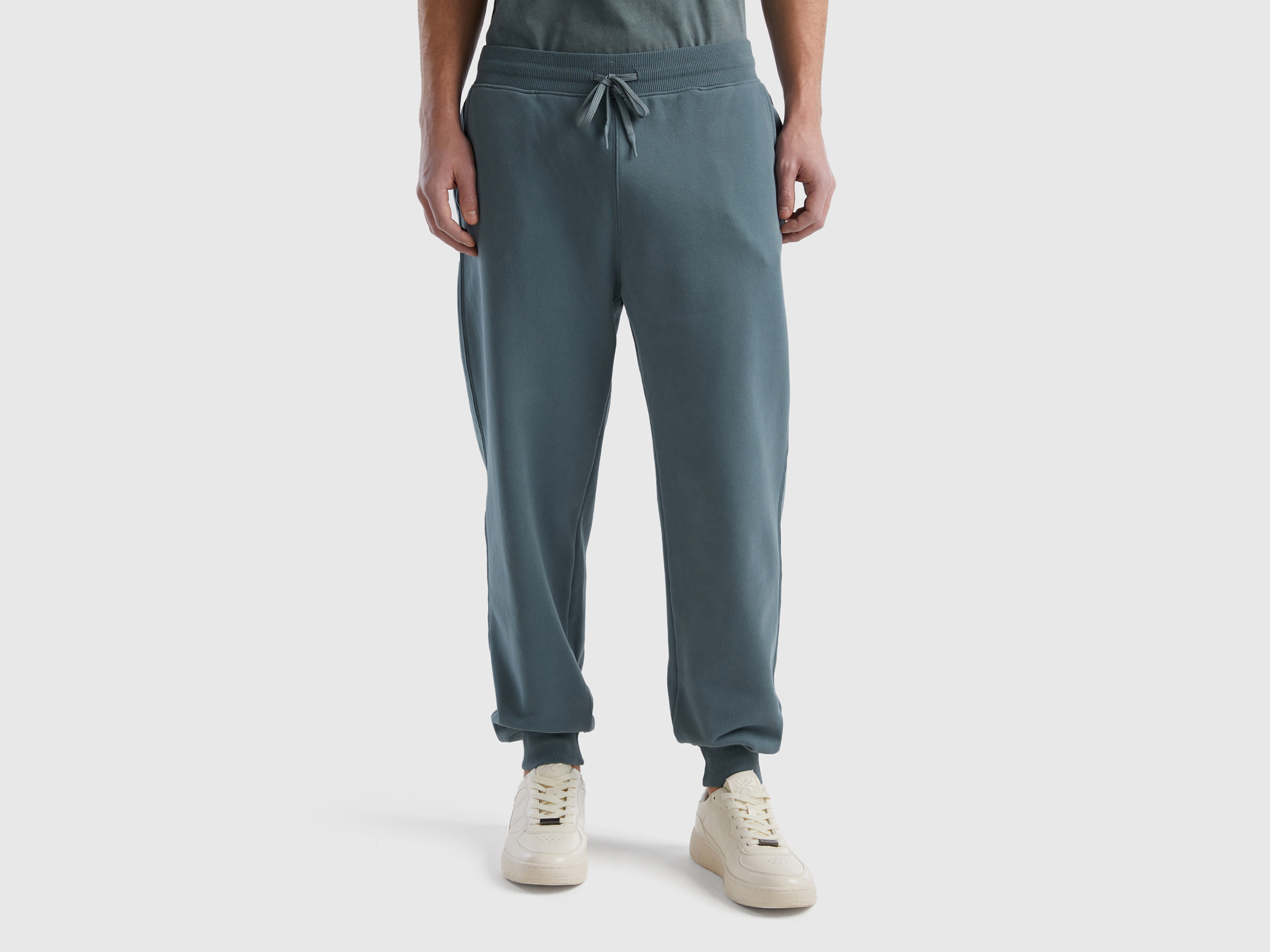 Image of Benetton, Joggers In Organic Cotton Blend, size XL, Dark Gray, Men