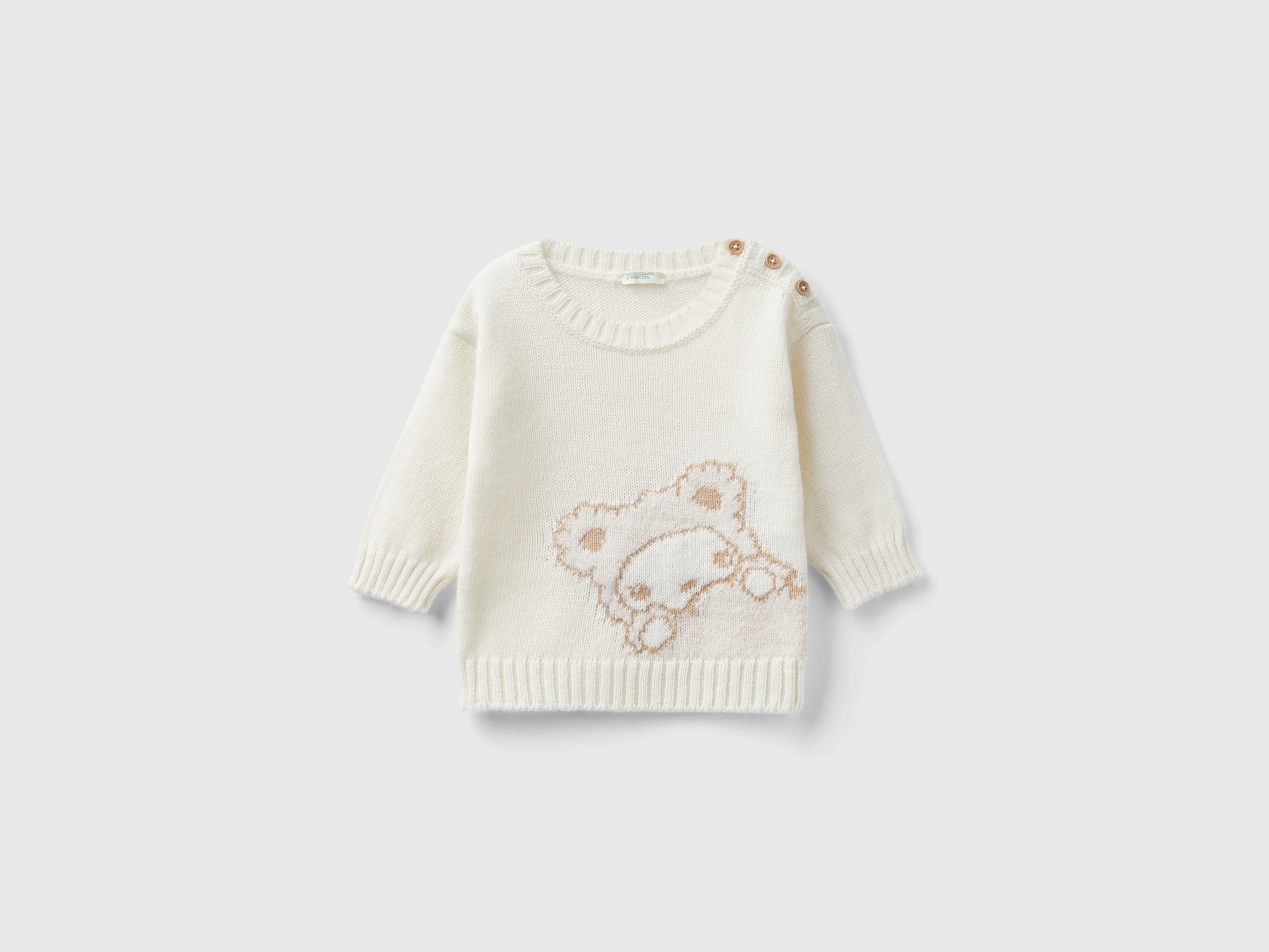 Benetton, Sweater With Inlay, size 12-18, Creamy White, Kids